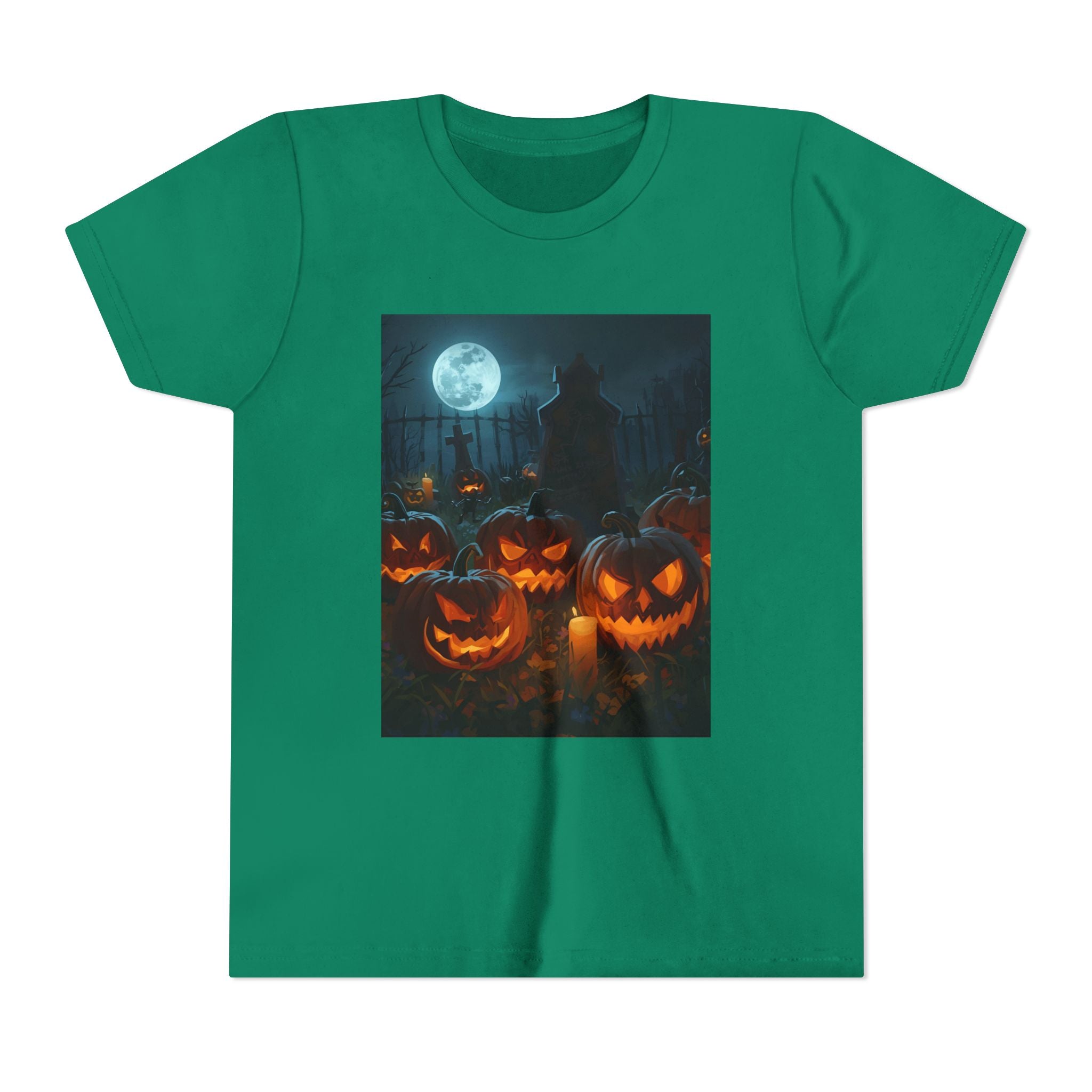 Scary Halloween Pumpkin Youth Short Sleeve Tee, Cute Halloween Shirt, Kids Costume Top, Spooky Tees, Trick or Treat Shirt
