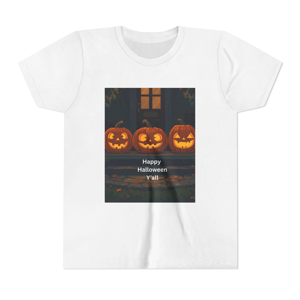 Halloween Pumpkin Youth Tee, Jack-o'-lantern Shirt, Trick or Treat Apparel, Spooky Kids T-Shirt, Halloween Costume Top