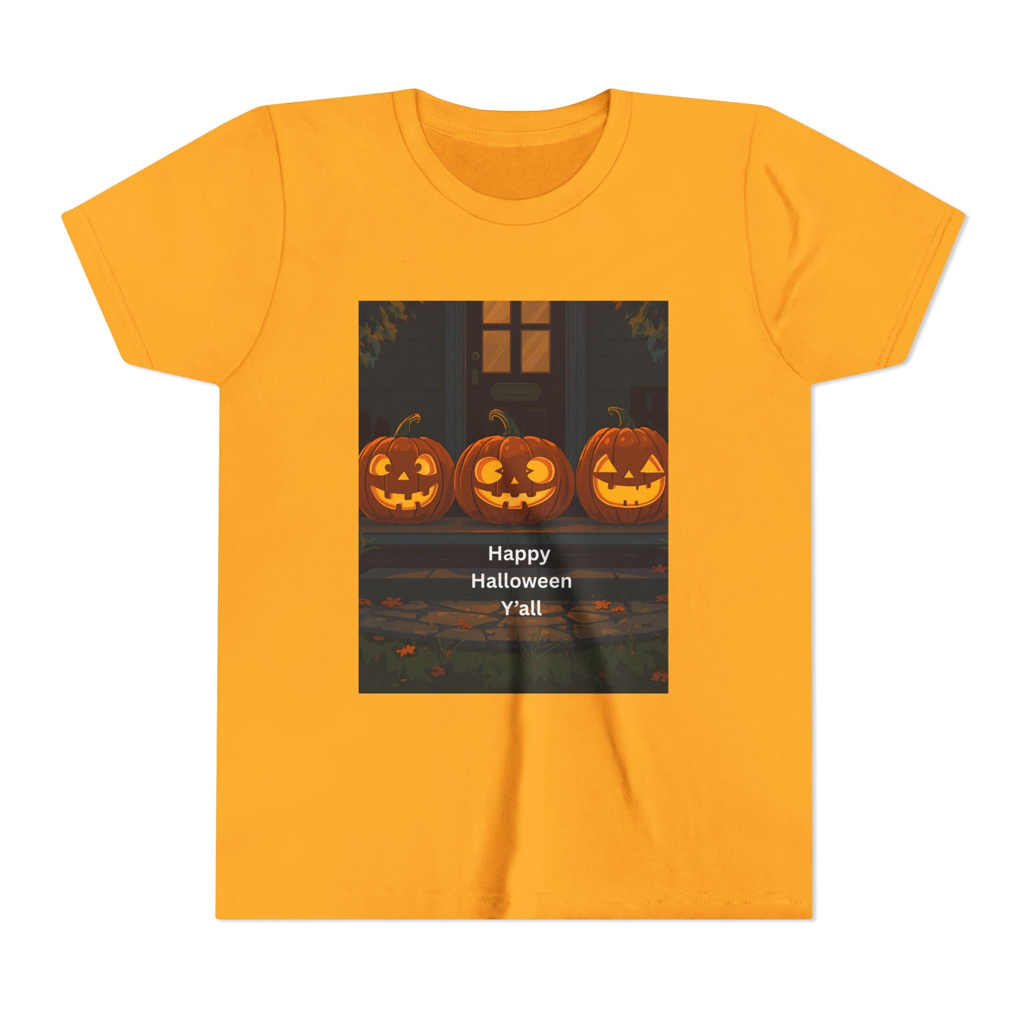 Halloween Pumpkin Youth Tee, Jack-o'-lantern Shirt, Trick or Treat Apparel, Spooky Kids T-Shirt, Halloween Costume Top