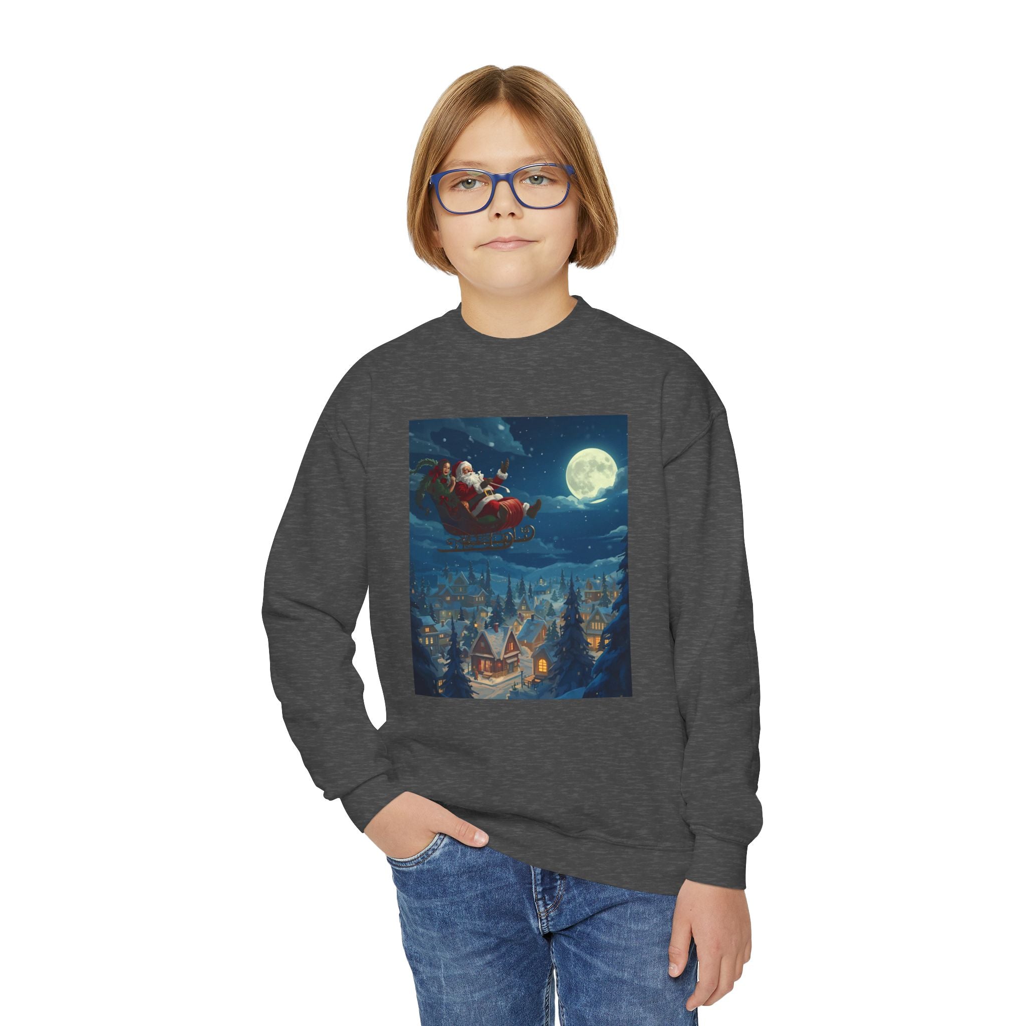 Christmas Santa Sleigh Youth Crewneck Sweatshirt