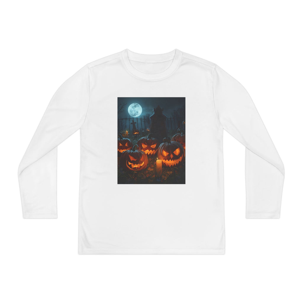 Spooky Halloween Pumpkin Youth Long Sleeve Competitor Tee