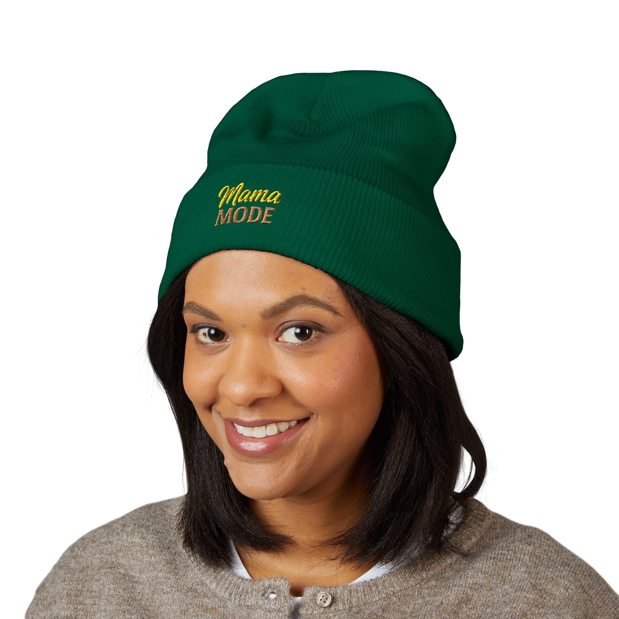Mama Mode Embroidered Cuffed Beanie — Cozy Mom Hat, New Mom Gift