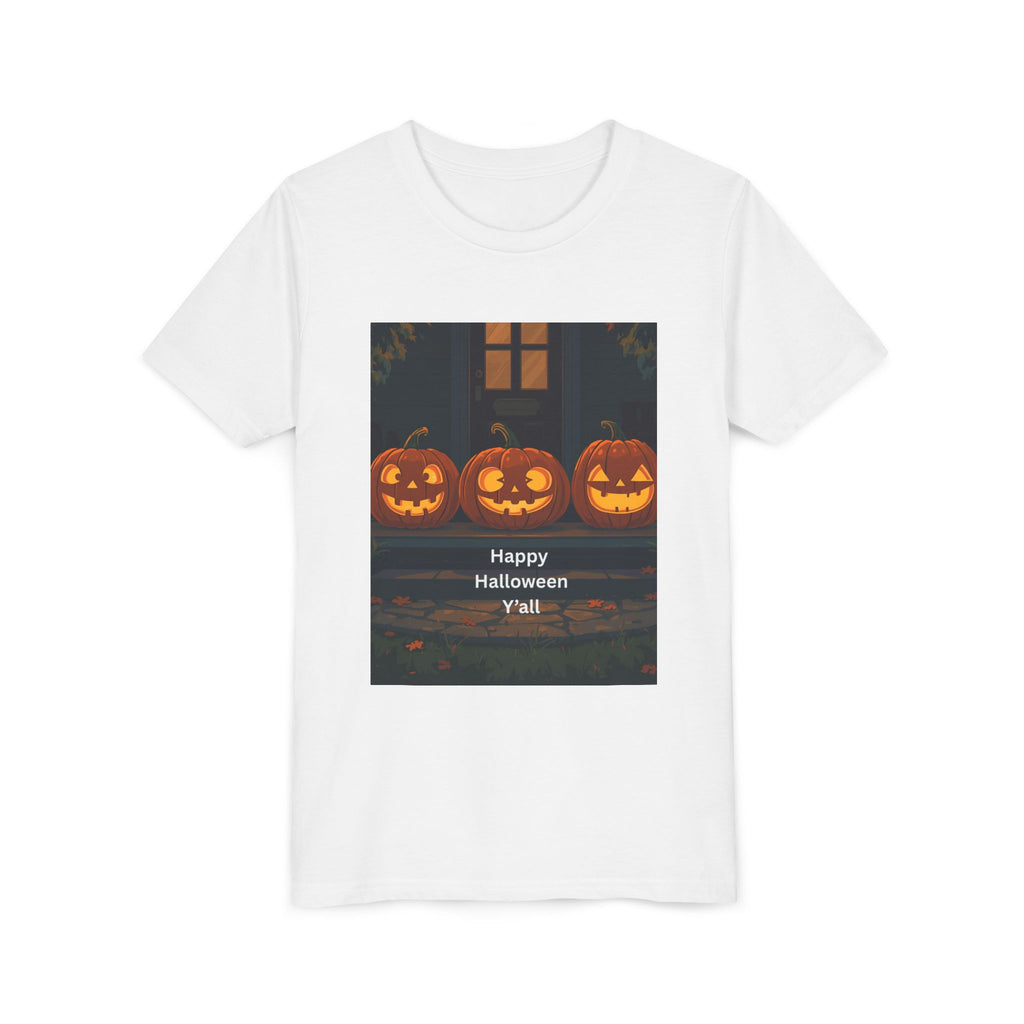 Halloween Pumpkin Youth Tee, Jack-o'-lantern Shirt, Trick or Treat Apparel, Spooky Kids T-Shirt, Halloween Costume Top