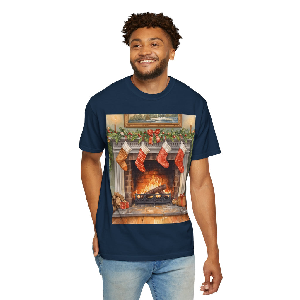Cozy Christmas Fireplace T-Shirt | Unisex Holiday Tee | Gift for Him/Her | Festive Layering Top | Merry Christmas Apparel