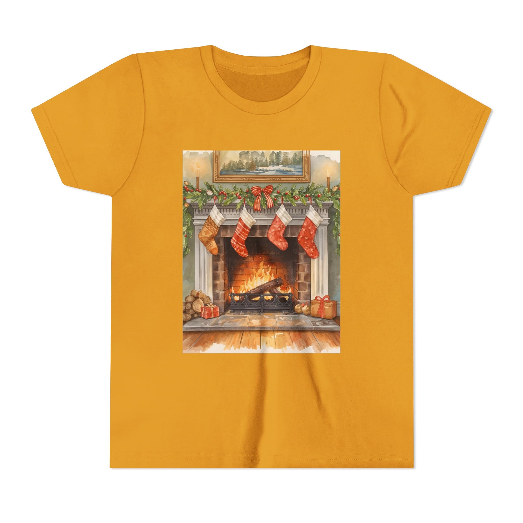 Christmas Stocking Fireplace Youth Short Sleeve Tee