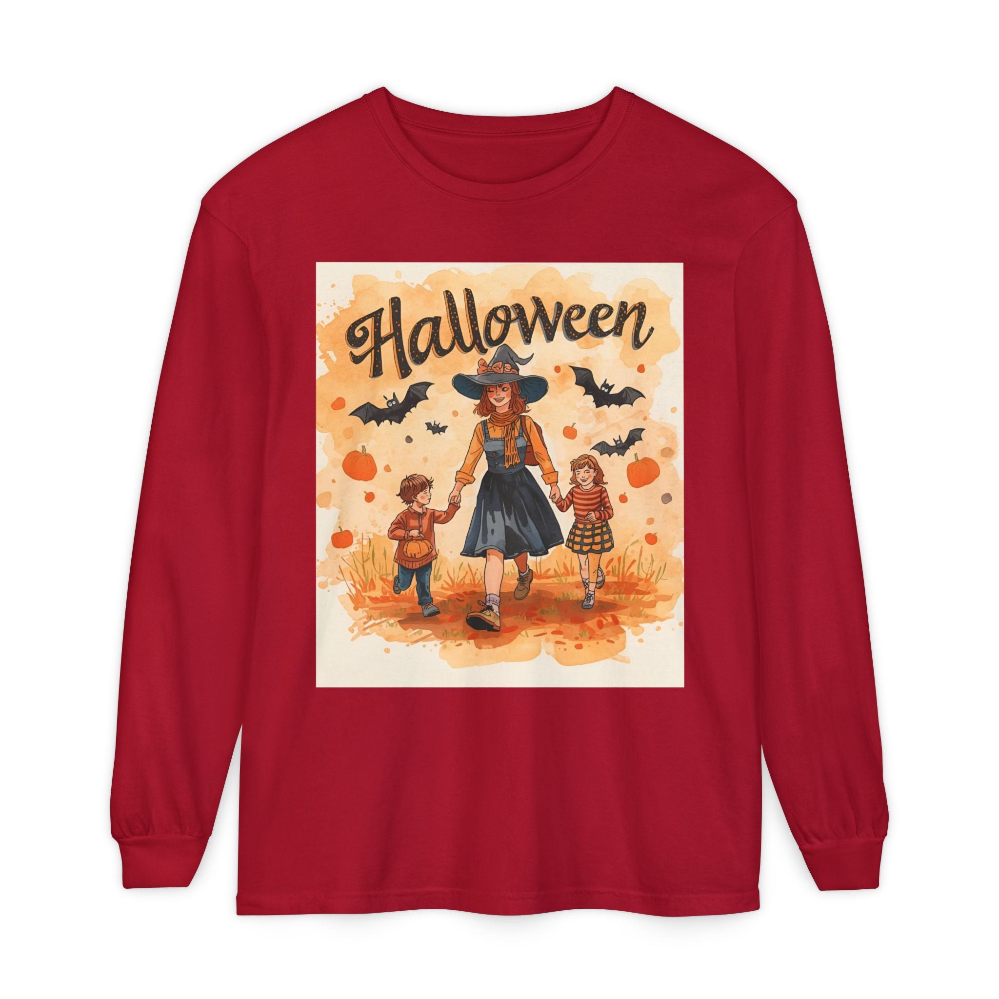 Halloween Themed Mom And Children Unisex Garment-dyed Long Sleeve T-Shirt