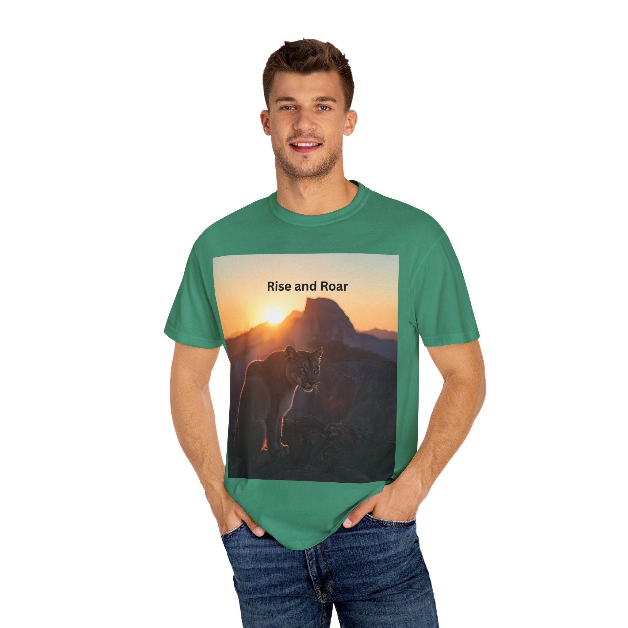 Unisex Nature-Inspired T-Shirt | "Rise and Roar" Graphic Tee, Outdoor Apparel, Gift for Adventurers, Wilderness Lovers, Motivational Shirt