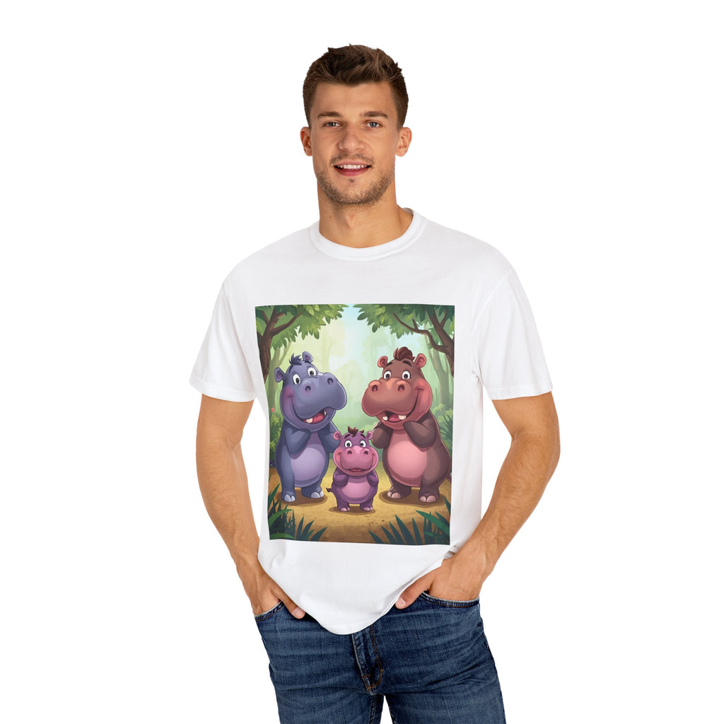 Cute Hippo Family T-Shirt, Unisex Garment-Dyed Tee, Animal Lovers Gift, Kids & Adults, Birthday, Family Reunion, Casual Wear