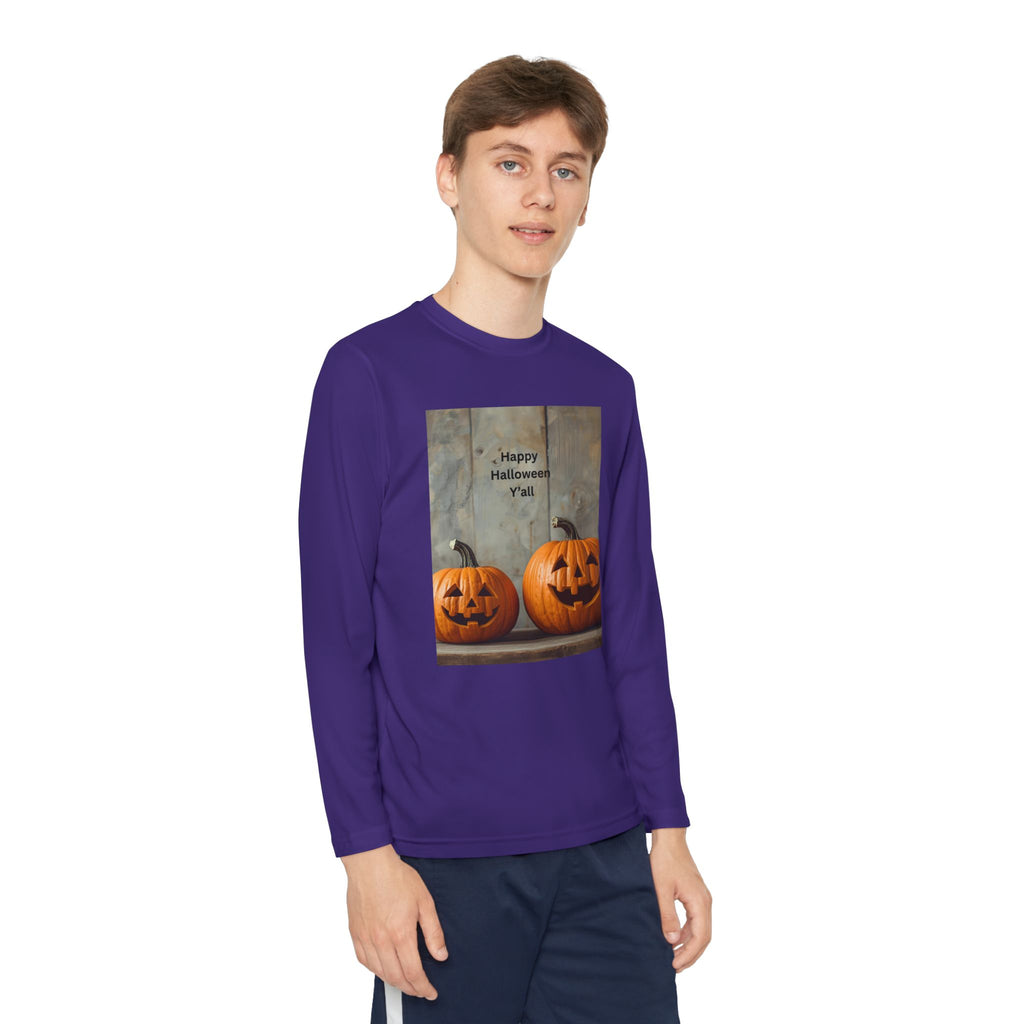 Youth Halloween Pumpkin Long Sleeve Tee, Funny Halloween Shirt, Kids Pumpkin Tee, Fall Celebration Top, Spooky Season Apparel