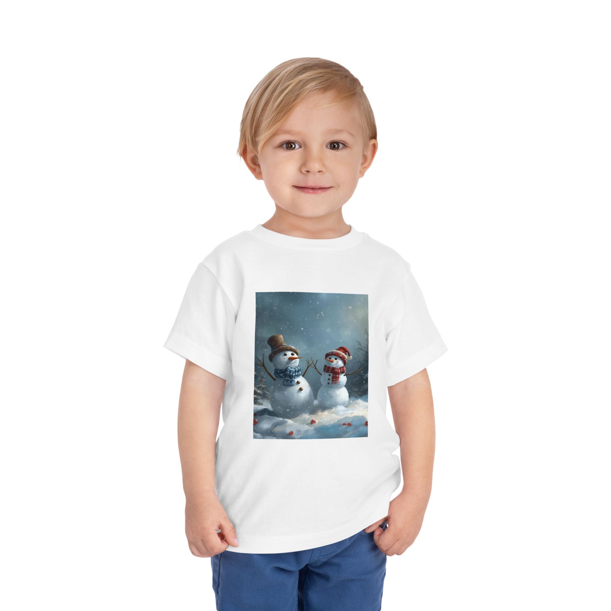 Toddler Christmas Snowman Winter Theme Tee, Cute Snowman Graphic Tee, Kids Short Sleeve Shirt, Holiday Outfit, Christmas Gift