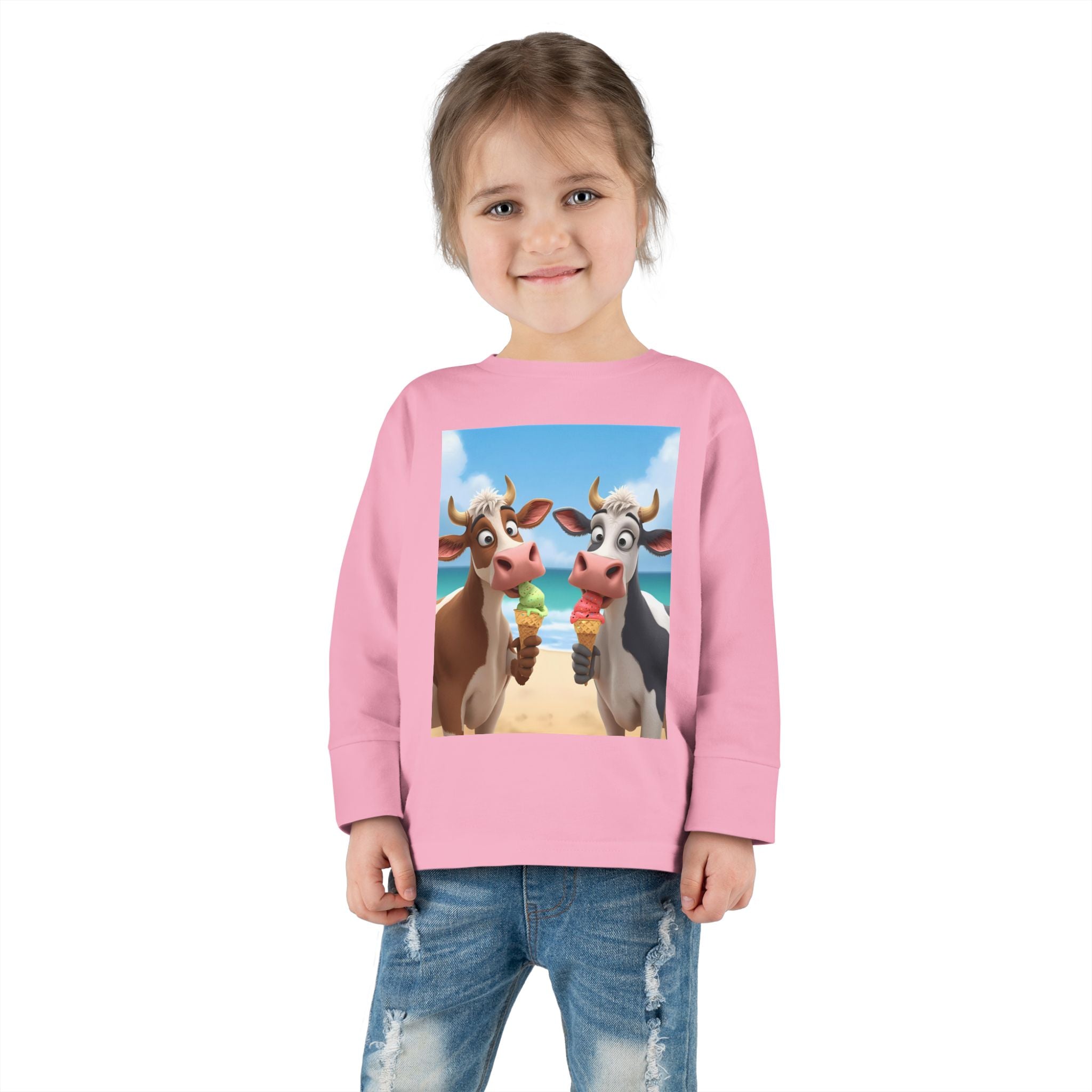 Beachy Cow Toddler Long Sleeve Tee, Cute Cows T-shirt, Kids Summer Tee, Farm Animal Shirt, Toddler Graphic Top, Fun Childrens Apparel