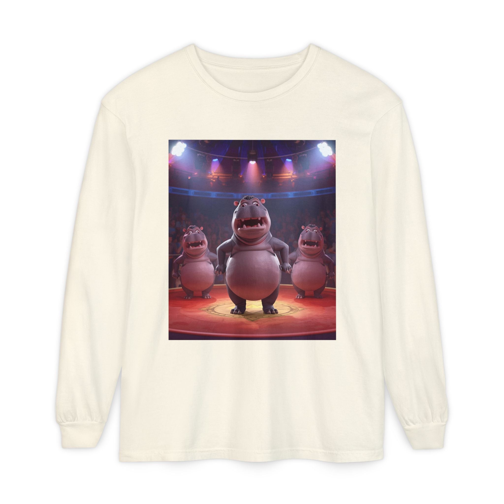 Hippo Funny Unisex Garment-dyed Long Sleeve T-Shirt