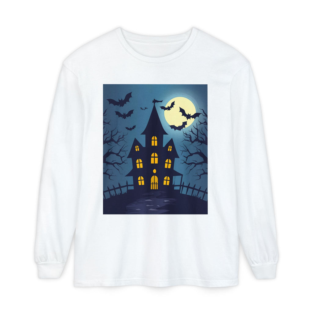 Haunted House Long Sleeve T-Shirt | Halloween Apparel, Fall Fashion, Spooky Shirt, Unisex Tee, Ghostly Vibes