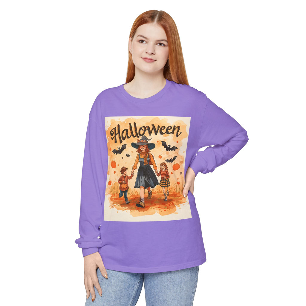Halloween Themed Mom And Children Unisex Garment-dyed Long Sleeve T-Shirt