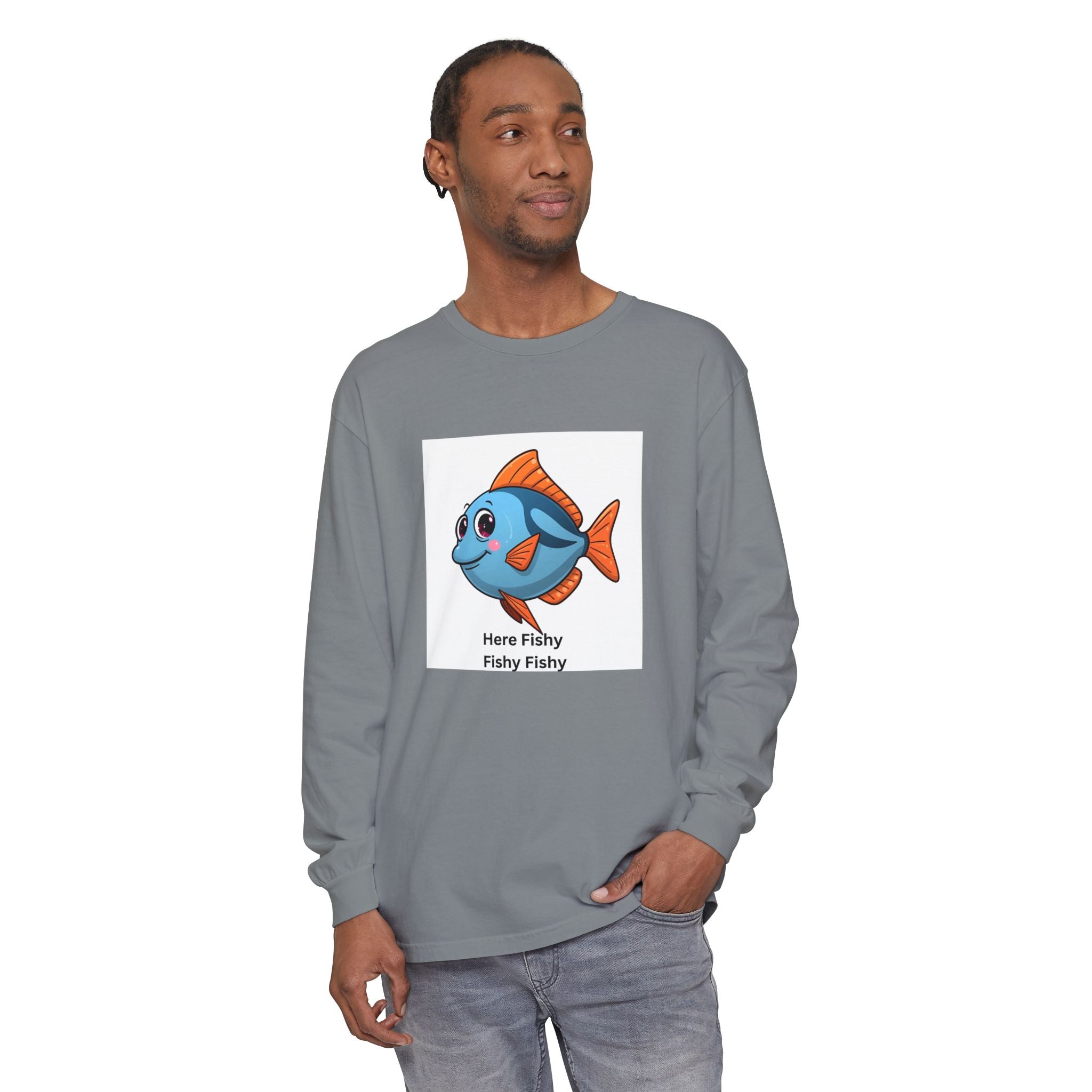 Here Fish Fishy Fishy Unisex Garment-dyed Long Sleeve T-Shirt