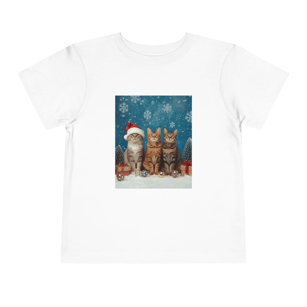 Cute Cat Festive Christmas Toddler Short Sleeve Tee