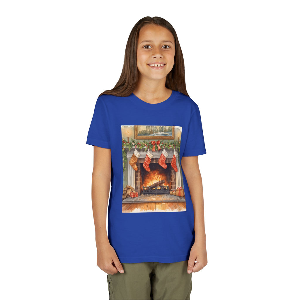 Christmas Stocking Fireplace Youth Short Sleeve Tee