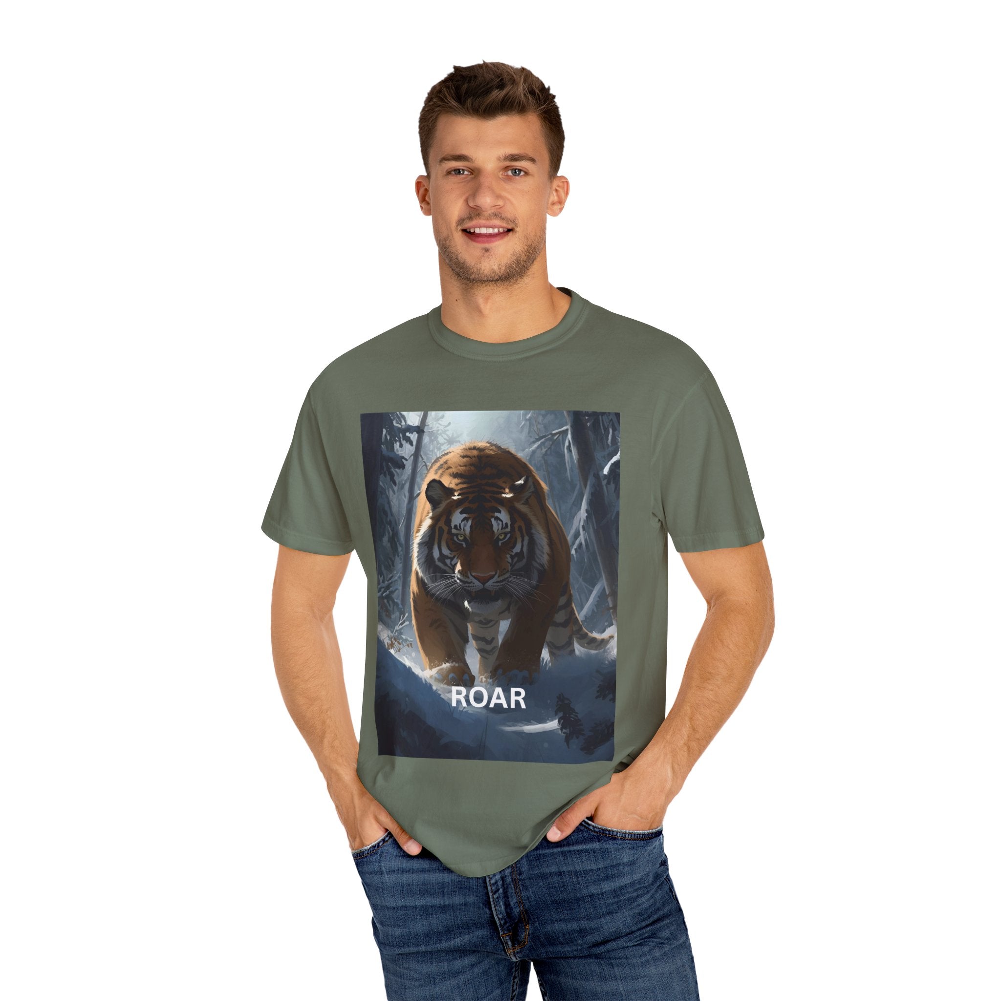 Tiger Roar Snow Unisex T-Shirt, Animal Lover Gift, Wildlife Tee, Casual Wear, Adventure Shirt, Nature Inspired Apparel