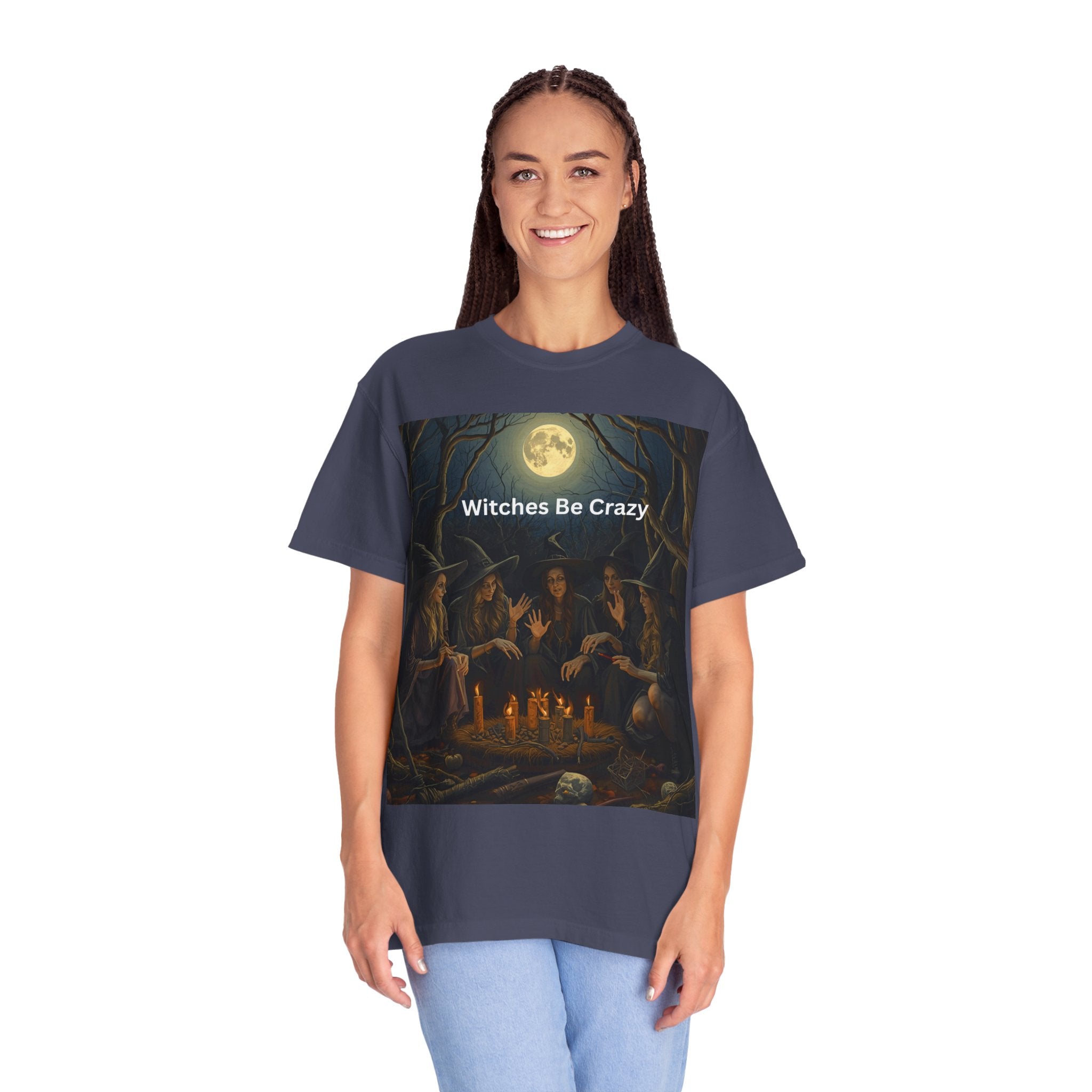 Spooky Halloween Witches Be Crazy T-shirt, Unisex Garment-Dyed Tee for Witchy Vibes, Halloween, Gift for Witches, Casual Wear, Cozy Outfit