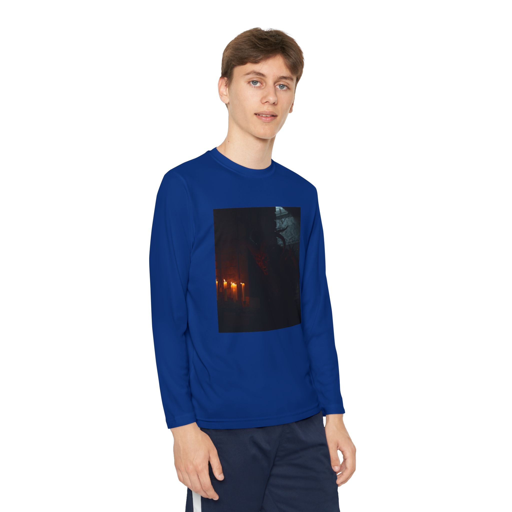 Spooky Halloween Pumpkin Shadow Youth Long Sleeve Competitor Tee