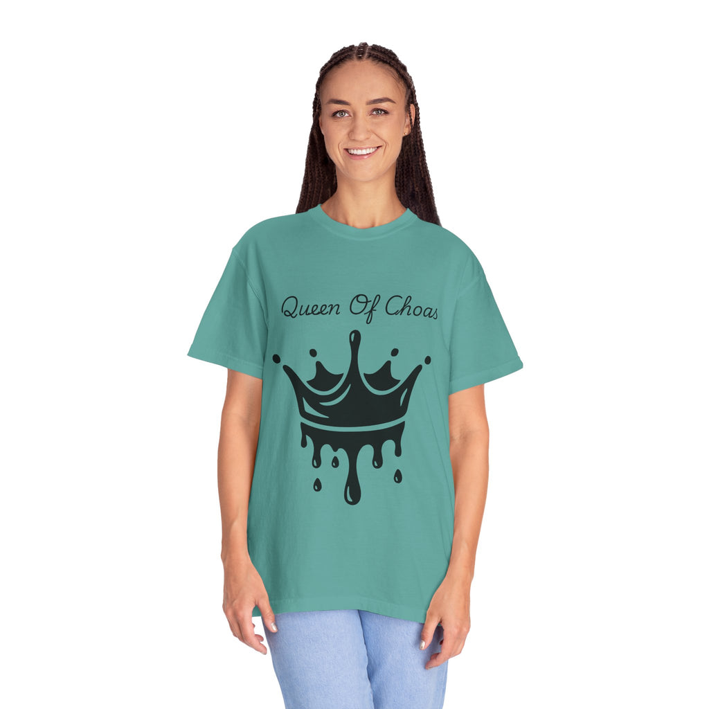 Queen of Chaos Unisex Garment-Dyed T-Shirt, Gift for Her, Casual Wear, Birthday Gift, Trendy Graphic Tee, Fun Statement Shirt