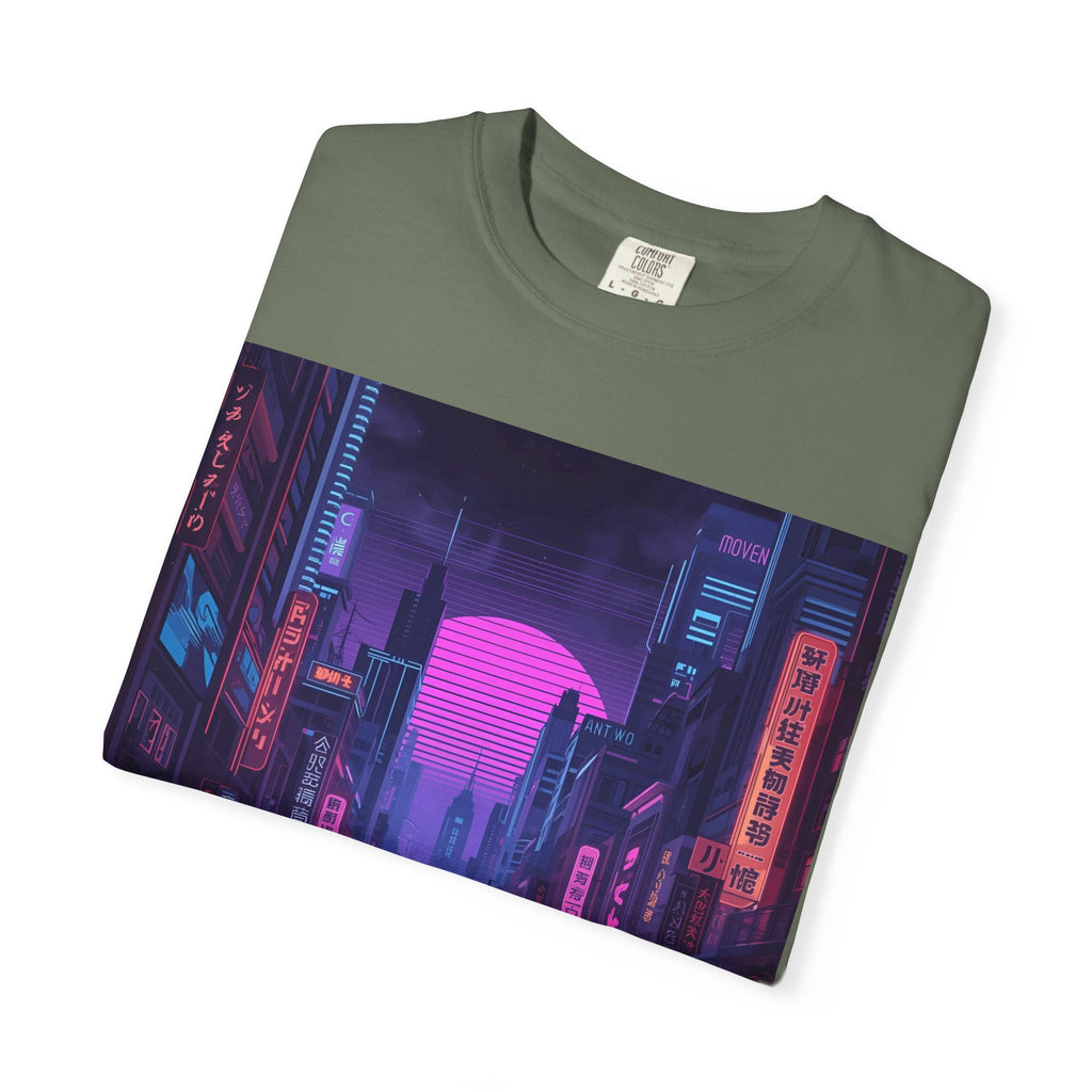 Futuristic Neon Cityscape T-Shirt, Retro Graphic Tee, Unisex Streetwear, Urban Vibe Shirt, Gift for Gamers, Summer Outfit