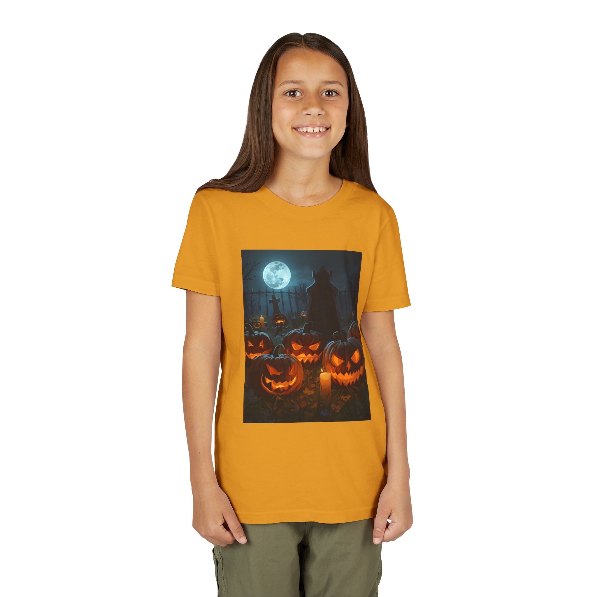 Scary Halloween Pumpkin Youth Short Sleeve Tee, Cute Halloween Shirt, Kids Costume Top, Spooky Tees, Trick or Treat Shirt