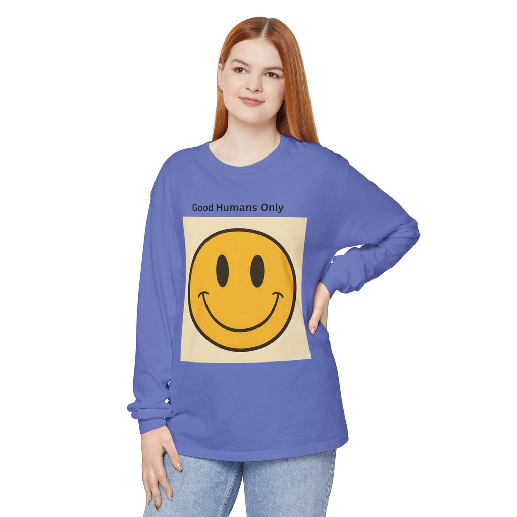 Smiley Face Unisex Garment-dyed Long Sleeve T-Shirt