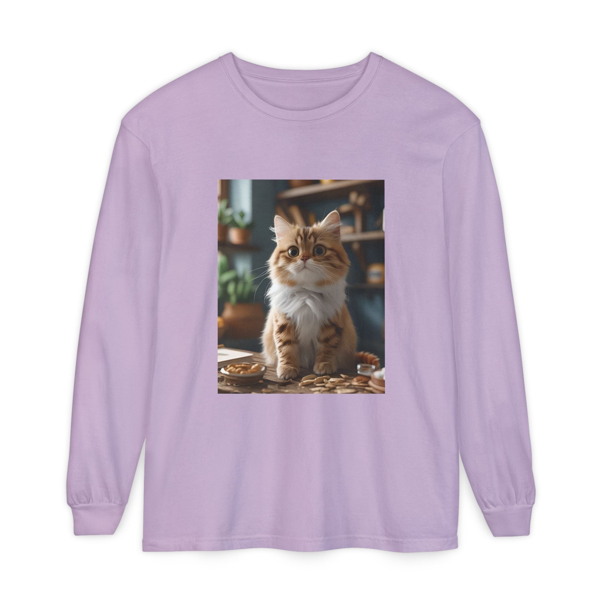 Cute Cat Unisex Garment-dyed Long Sleeve T-Shirt