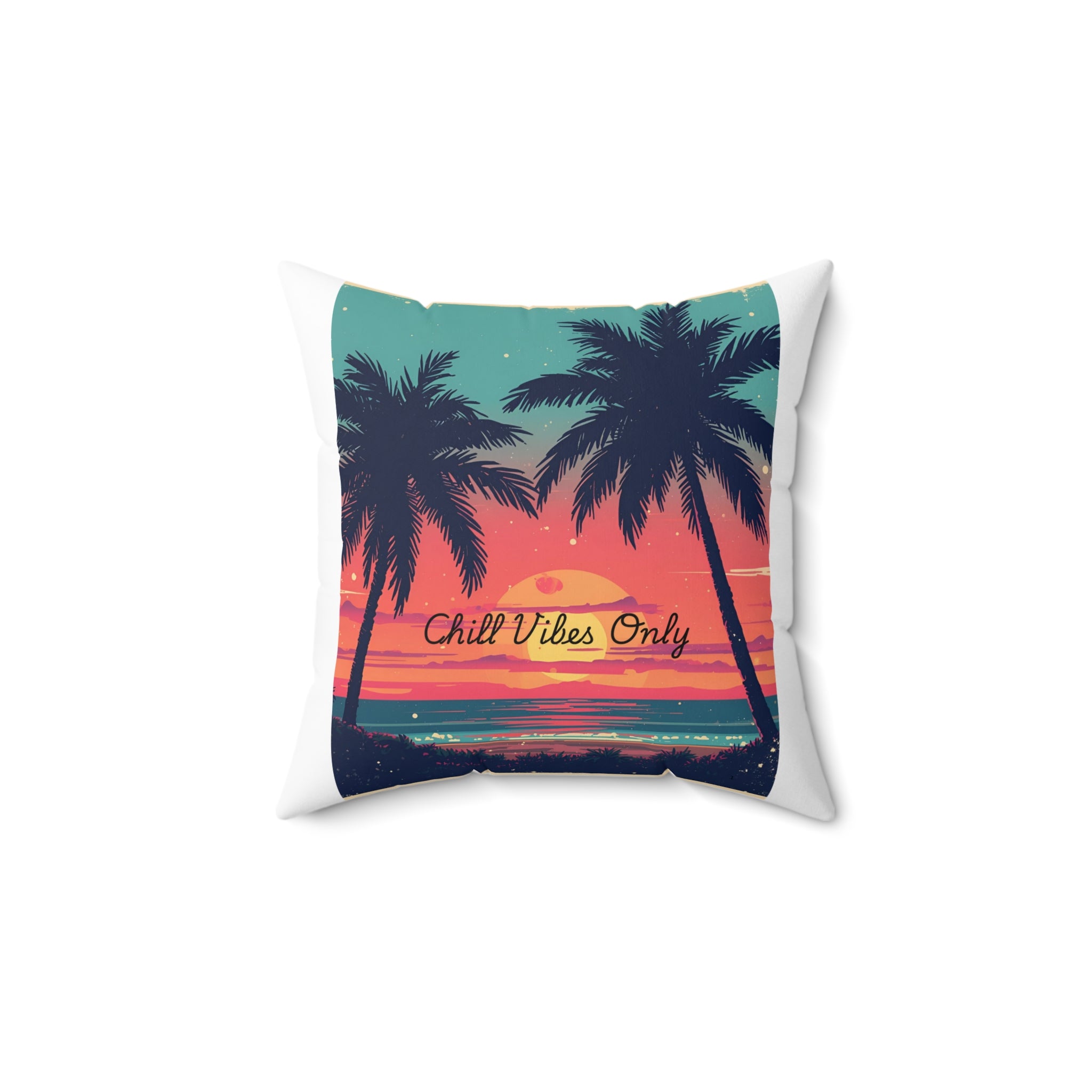 Tropical Chill Vibes Pillow - Relaxing Home Decor, Beach Theme, Vacation Vibes, Boho Accent Cushion, Gift for Friends