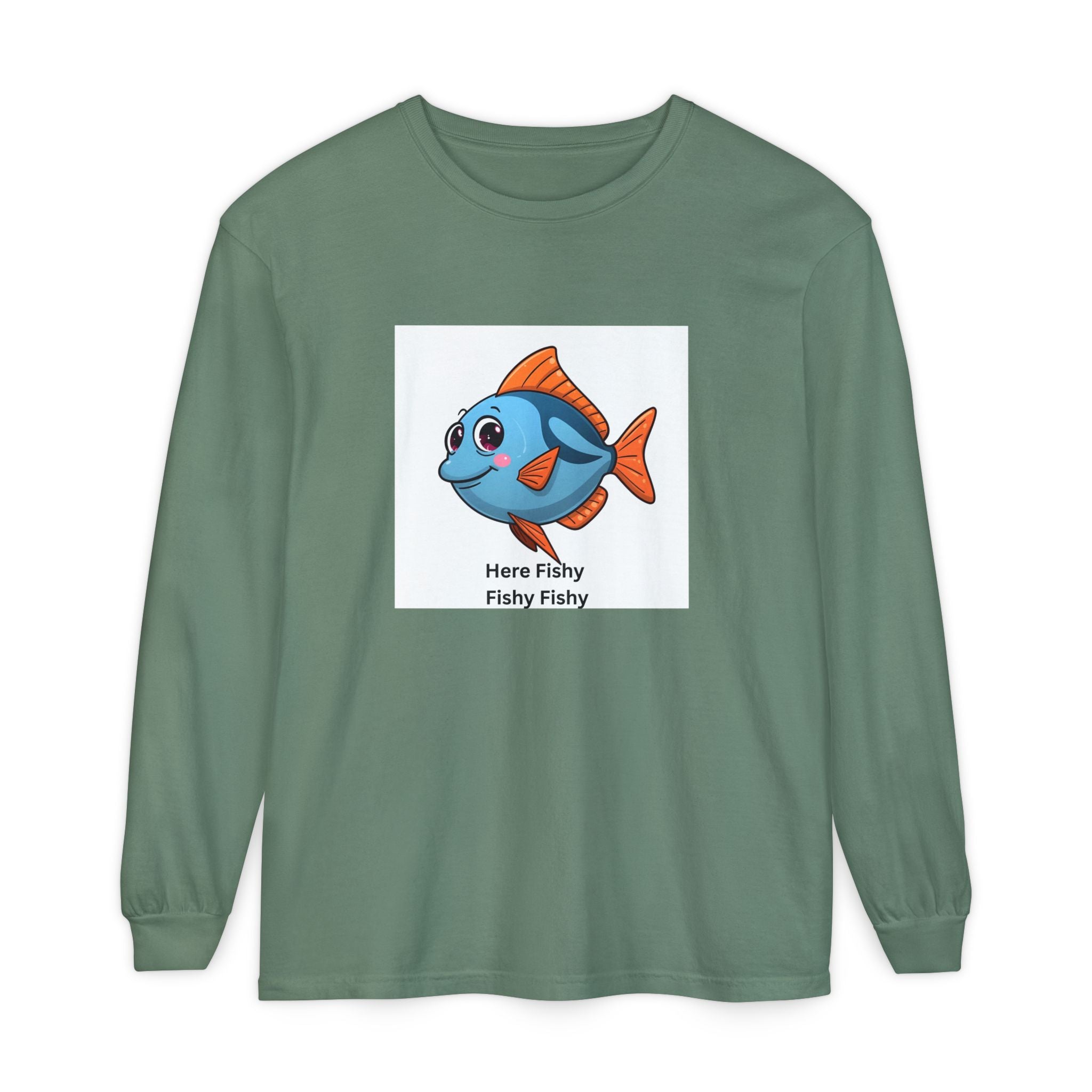 Here Fish Fishy Fishy Unisex Garment-dyed Long Sleeve T-Shirt
