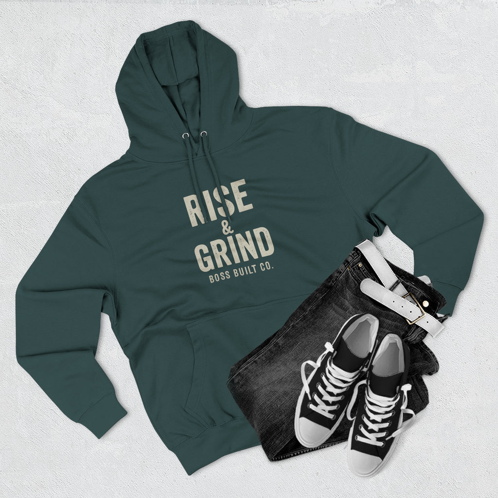 Boss Built Co Rise & Grind Hoodie — Motivational Fleece Pullover for Hustle Mindset