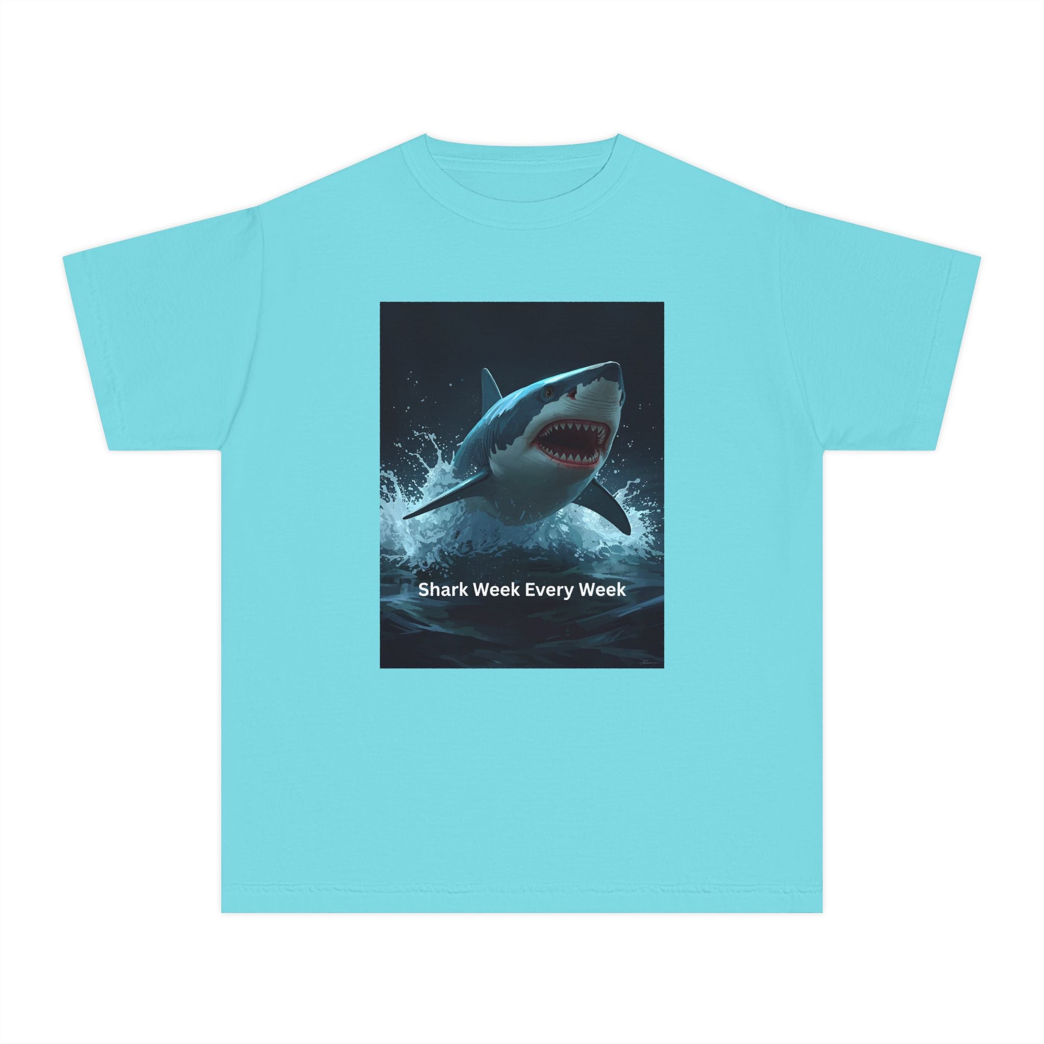 Shark Week Youth Tee, Fun Shark Graphic Shirt, Kids Summer Apparel, Ocean Lover Gift, Beach Party Clothing
