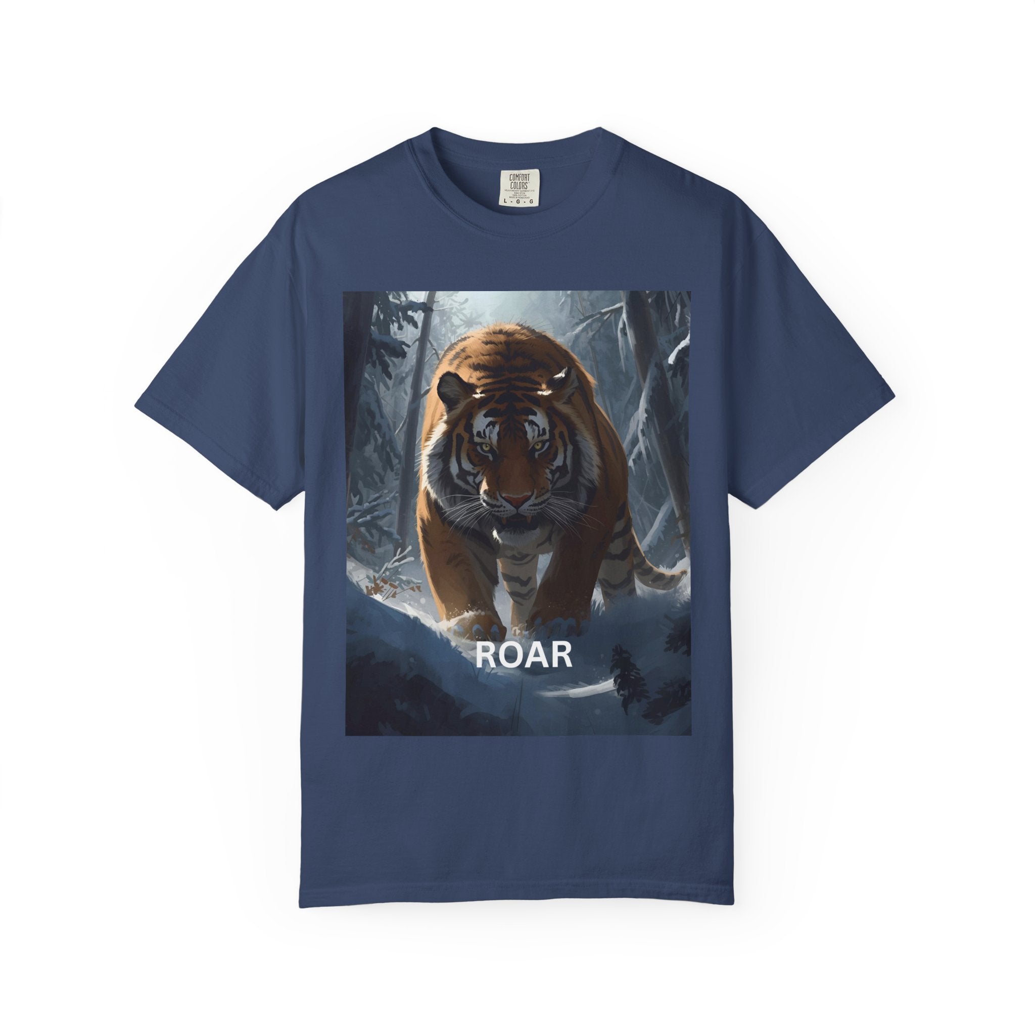 Fierce Tiger Roar Snow Graphic Tee, Eco-Friendly T-Shirt for Animal Lovers, Adventure Apparel, Gift for Wildlife Enthusiasts, Casual Wear