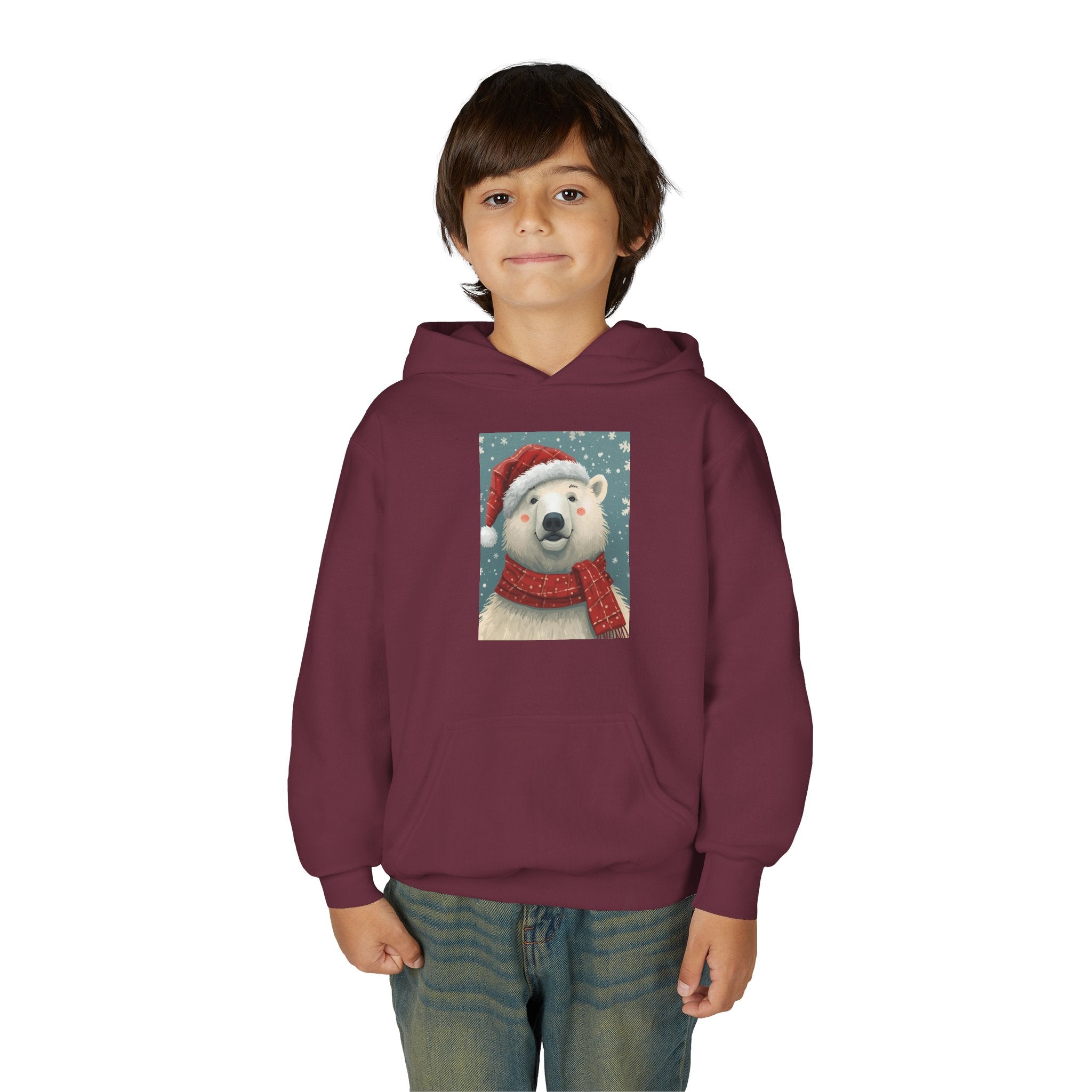 Cozy Polar Bear Christmas Hoodie, Holiday Sweatshirt for Kids, Winter Wear, Gift Idea, Cute Kids Hooded Sweatshirt