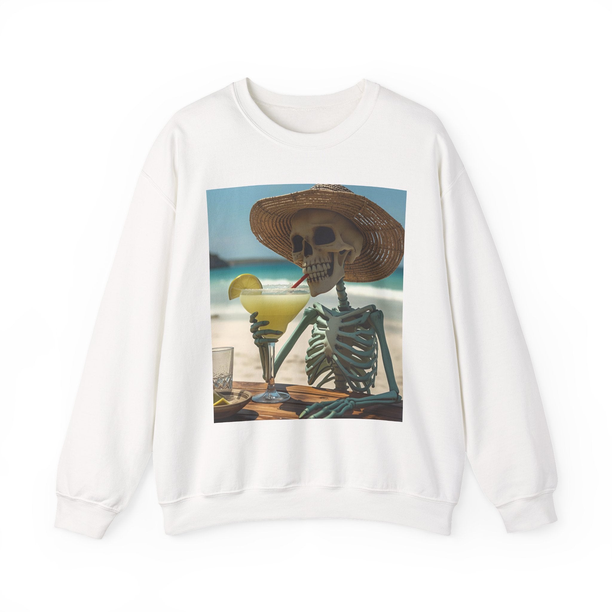 Chill Vibes Skeleton Sweatshirt - Cozy Crewneck for Halloween, Summer Parties, Beach Lovers, Unisex Gift, Casual Lounge Wear