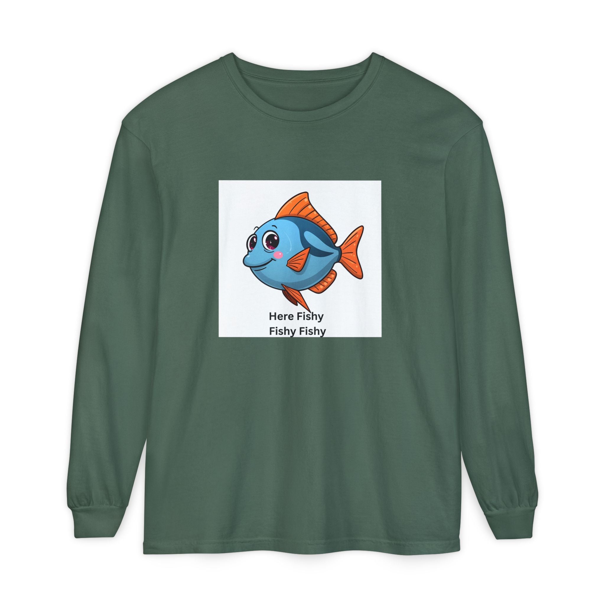 Here Fish Fishy Fishy Unisex Garment-dyed Long Sleeve T-Shirt