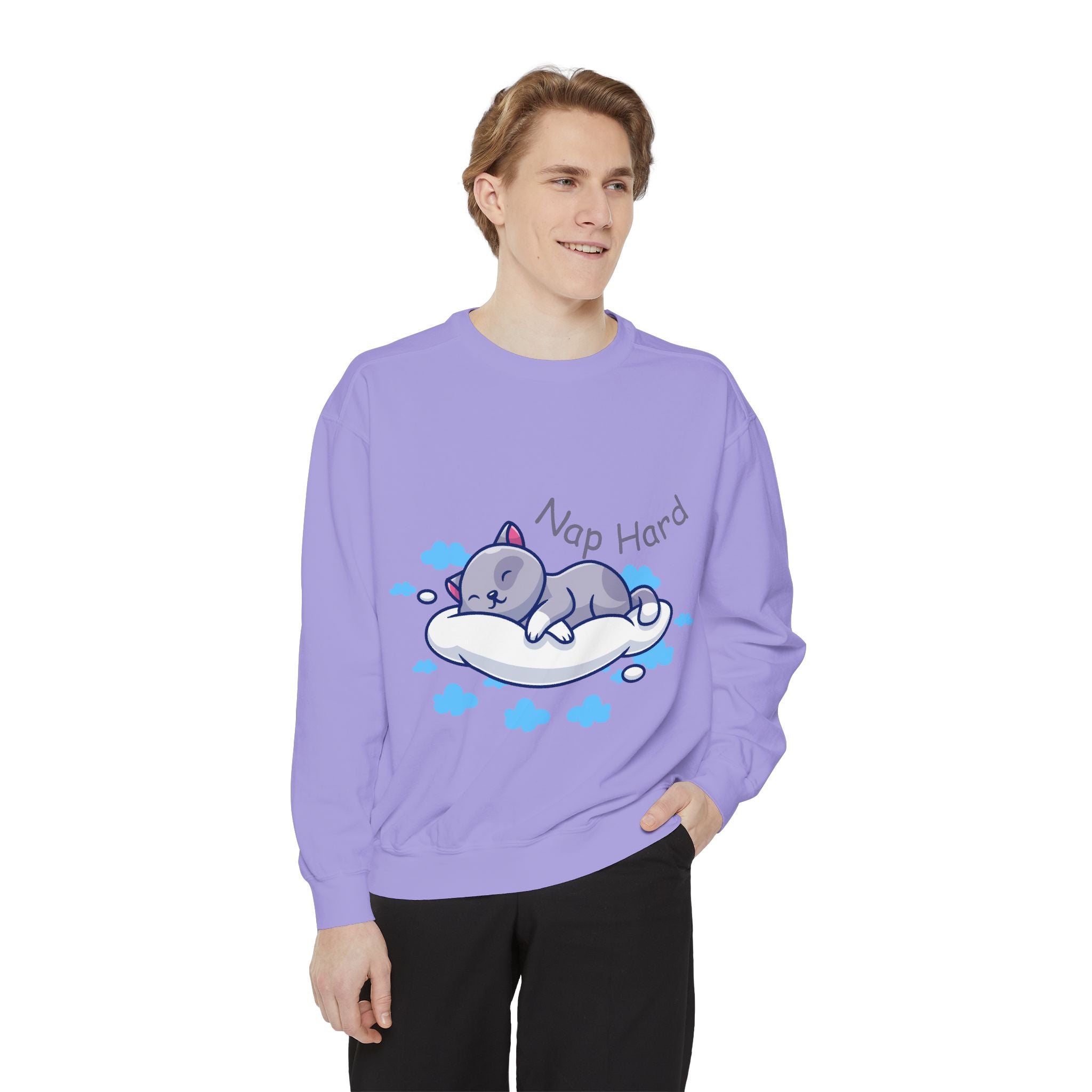 Cozy Cat Nap Hard Unisex Garment-Dyed Sweatshirt
