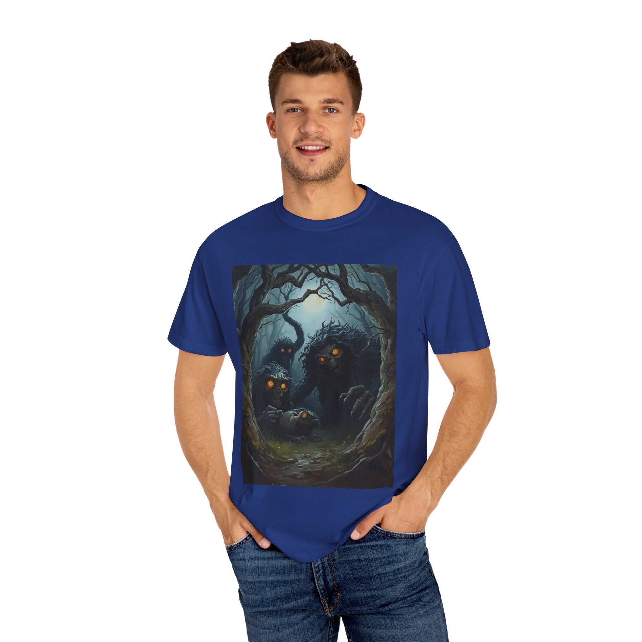 Spooky Mystical Forest T-Shirt | Unisex Garment-Dyed Tee for Nature Lovers | Perfect for Halloween, Casual Wear, Gift Idea