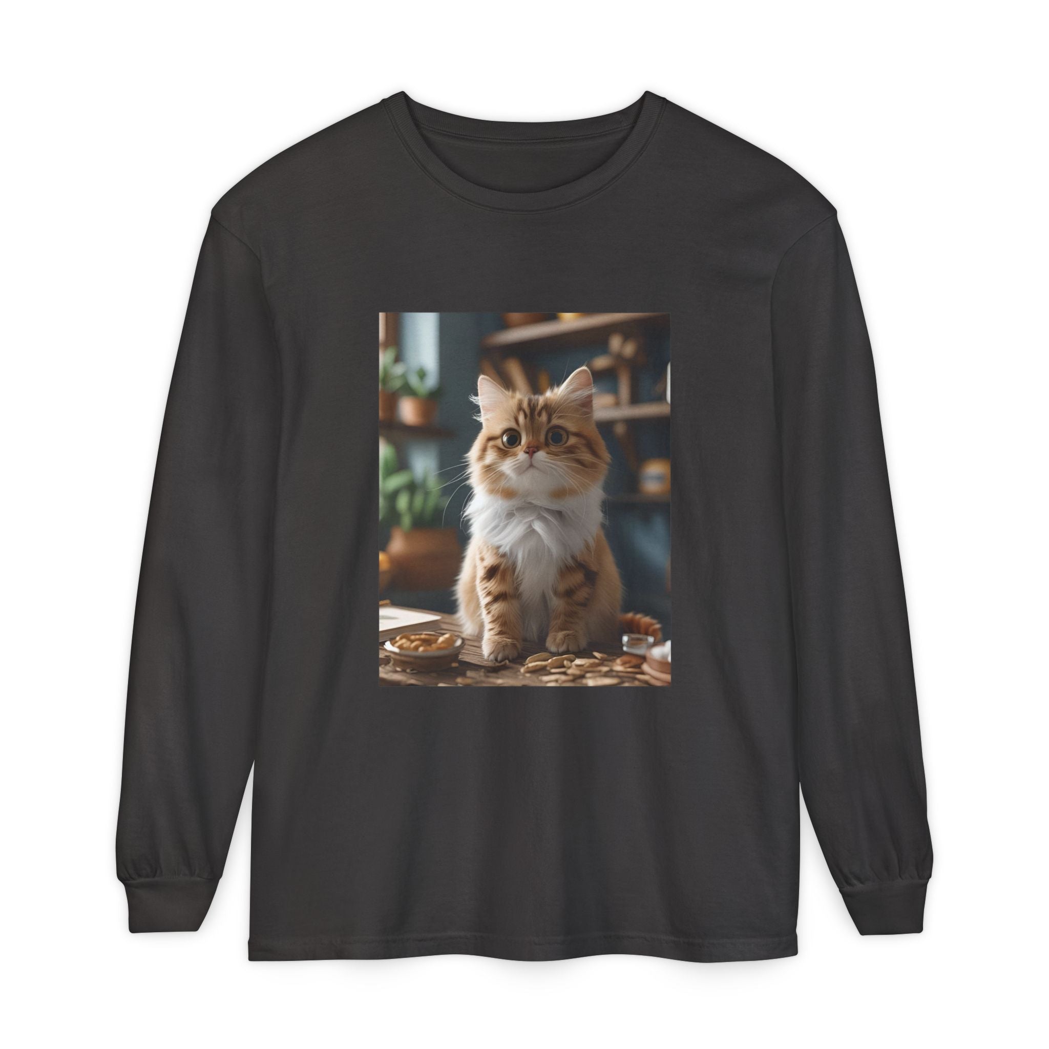 Cute Cat Unisex Garment-dyed Long Sleeve T-Shirt