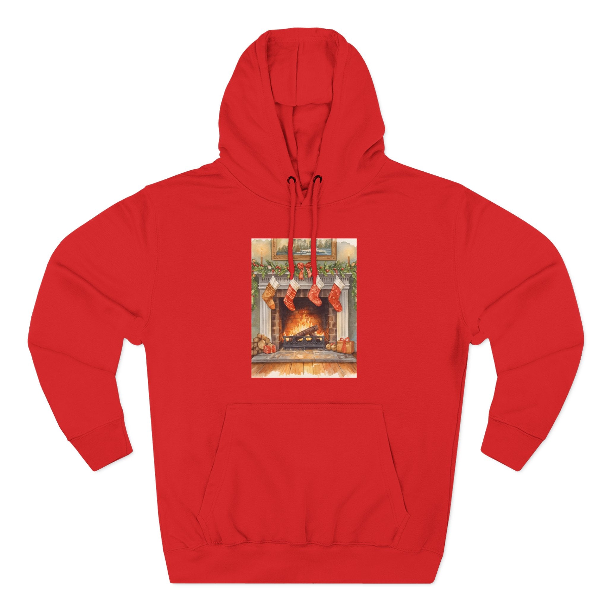 Christmas Stocking Fireplace Three-Panel Fleece Hoodie