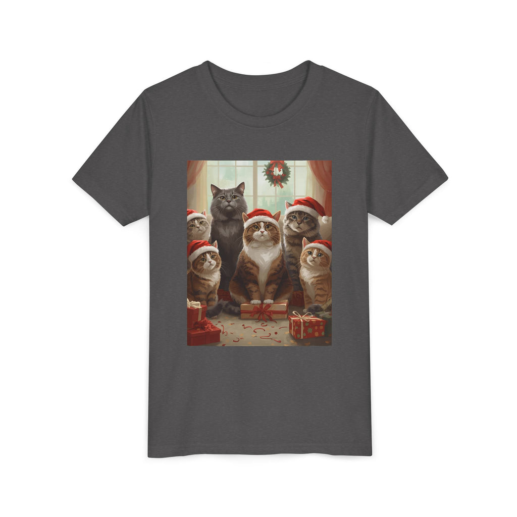 Cute Festive Christmas Cat Youth Short Sleeve Tee