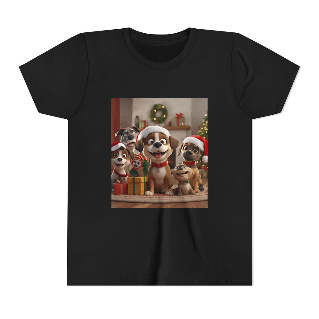 Cute Festive Christmas Dog Youth Short Sleeve Tee