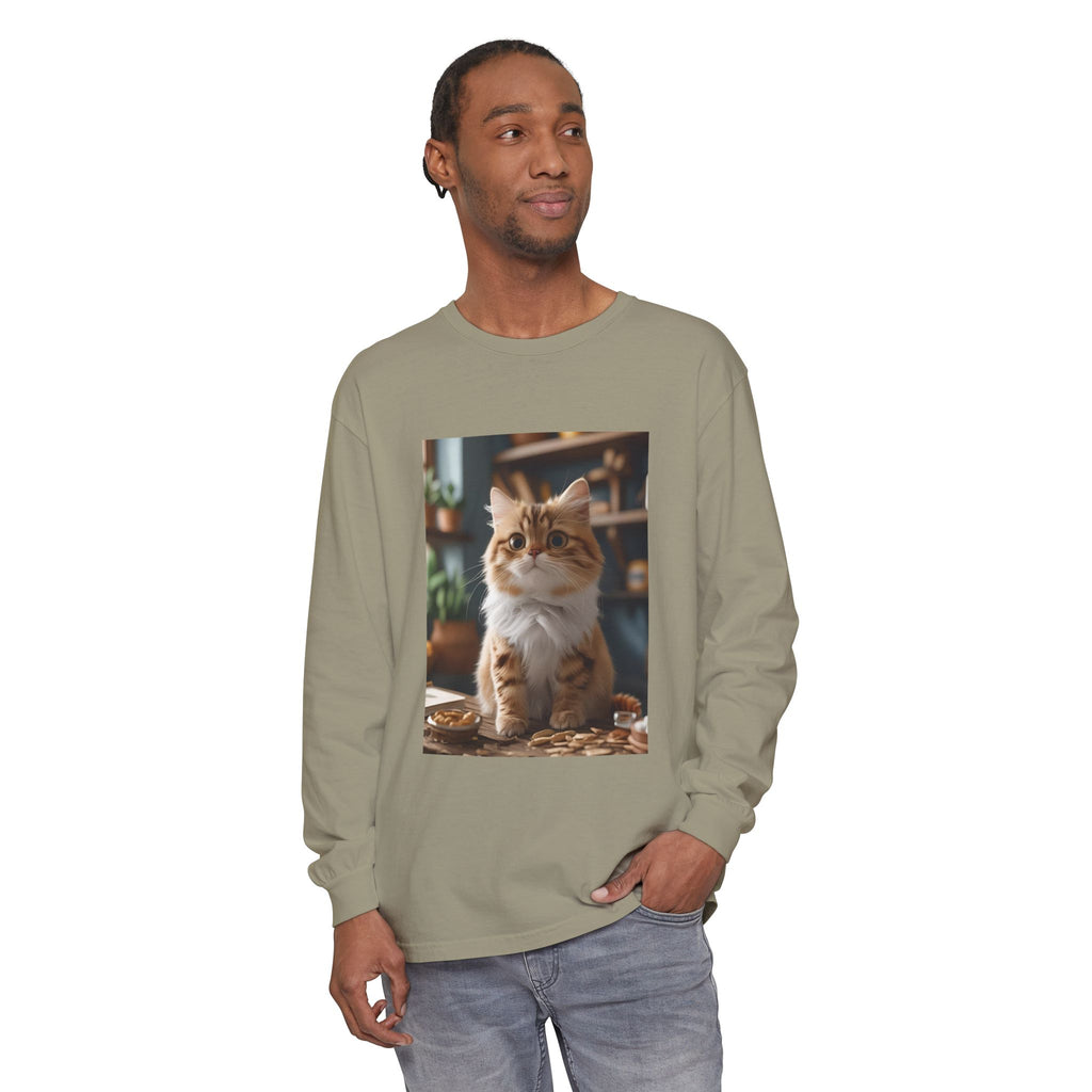 Cute Cat Unisex Garment-dyed Long Sleeve T-Shirt