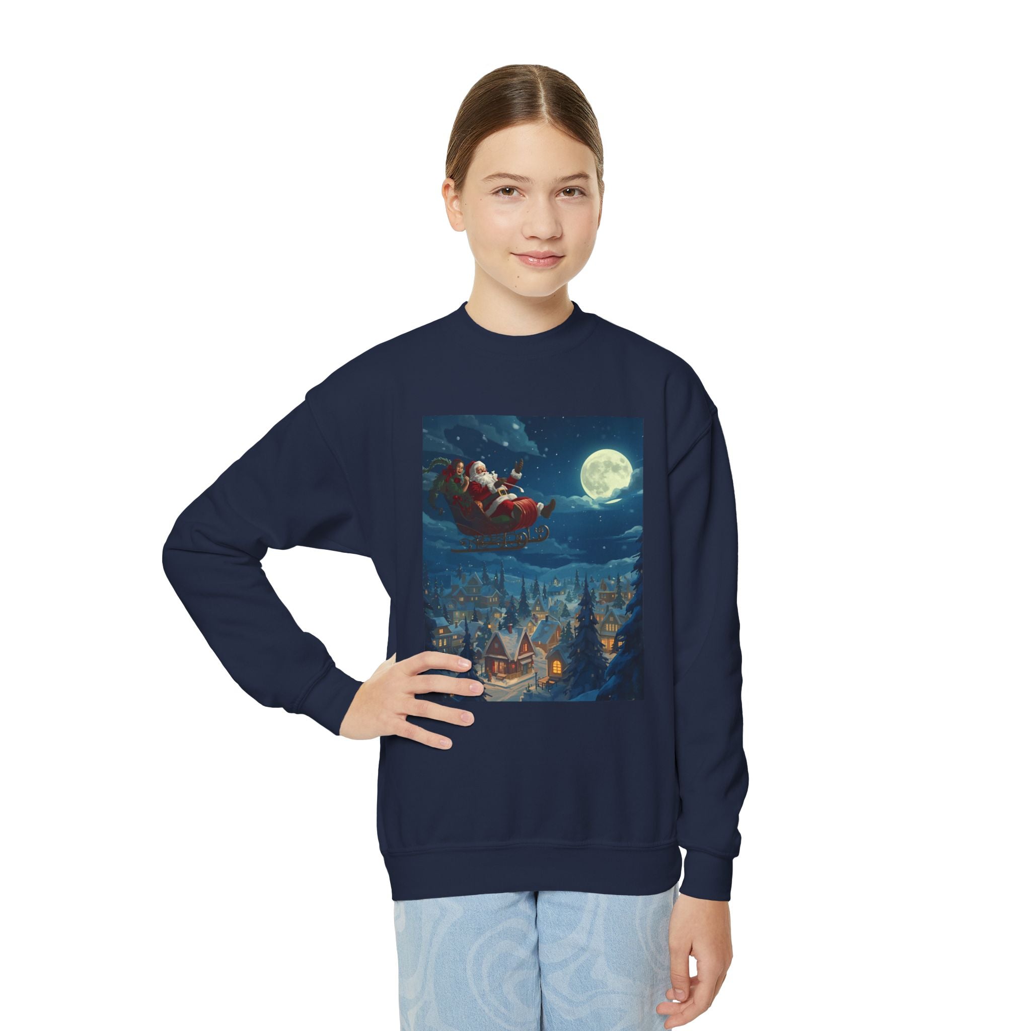 Christmas Santa Sleigh Youth Crewneck Sweatshirt