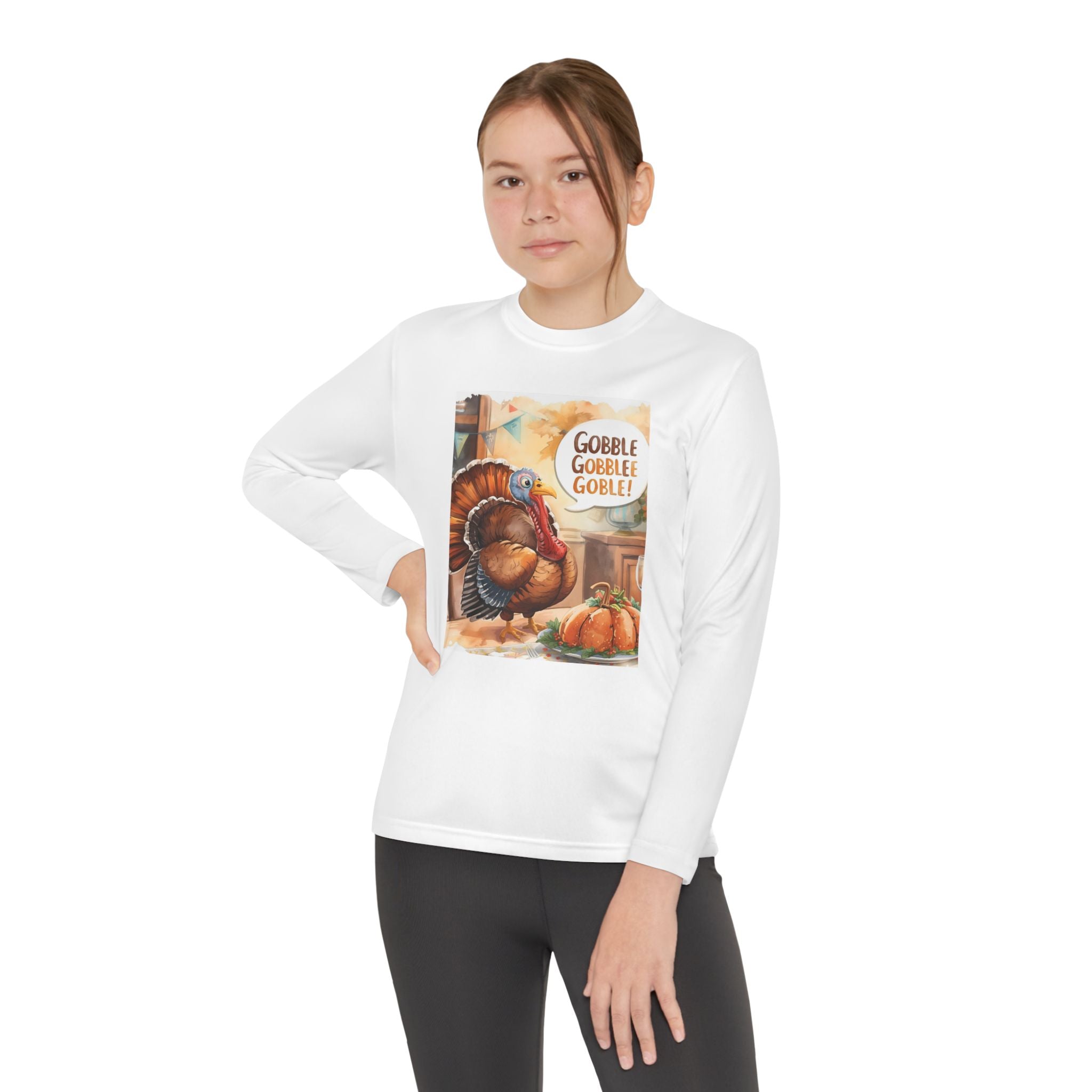 Thanksgiving Turkey Youth Long Sleeve Competitor Tee