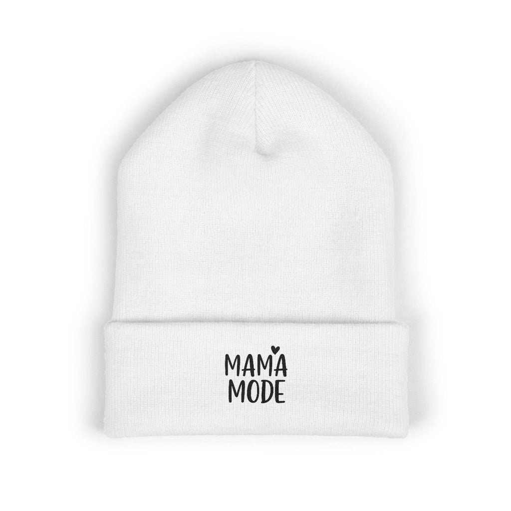 Mama Mode Embroidered Cuffed Beanie — Cozy Mom Knit Hat