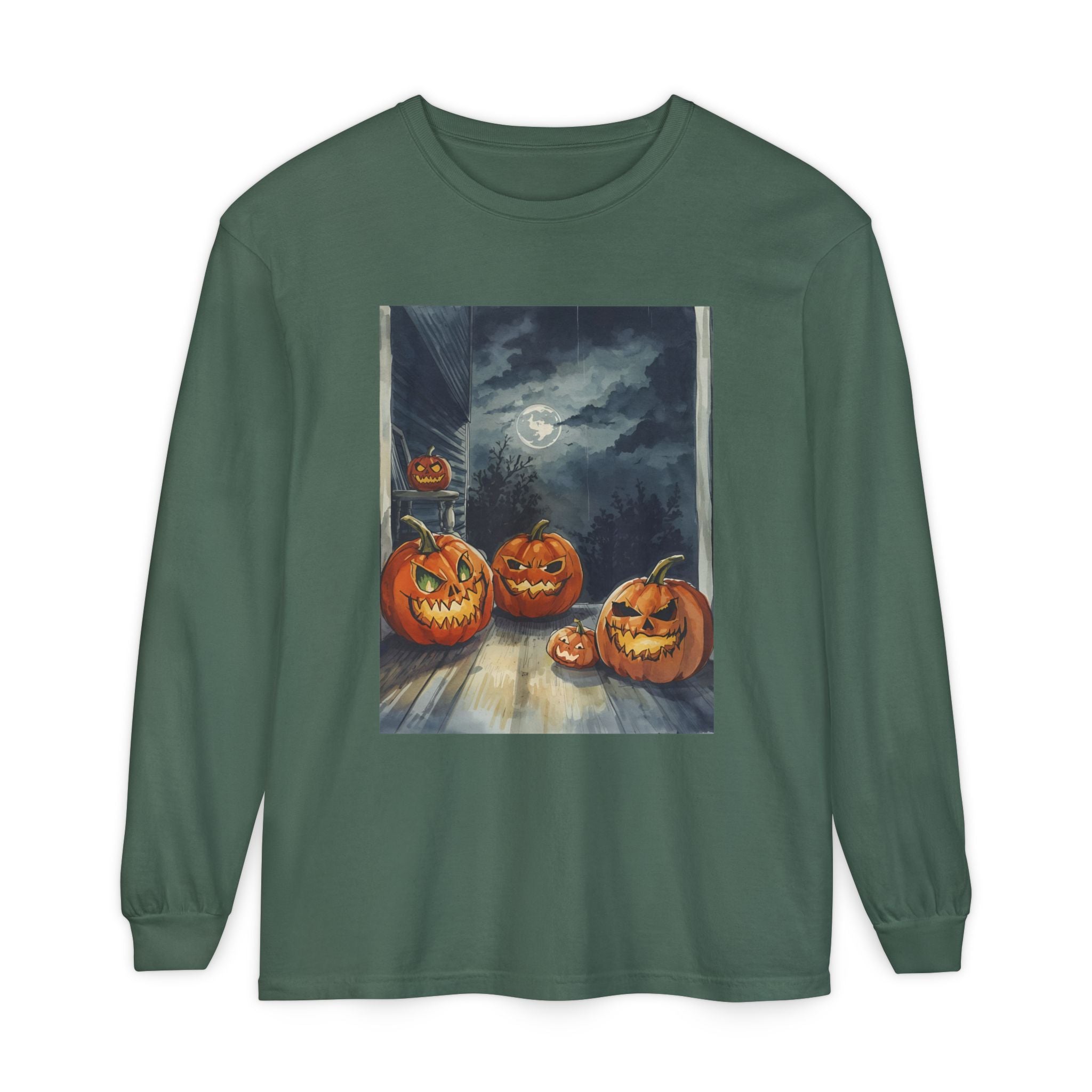 Halloween Pumpkin Scary Unisex Garment-dyed Long Sleeve T-Shirt