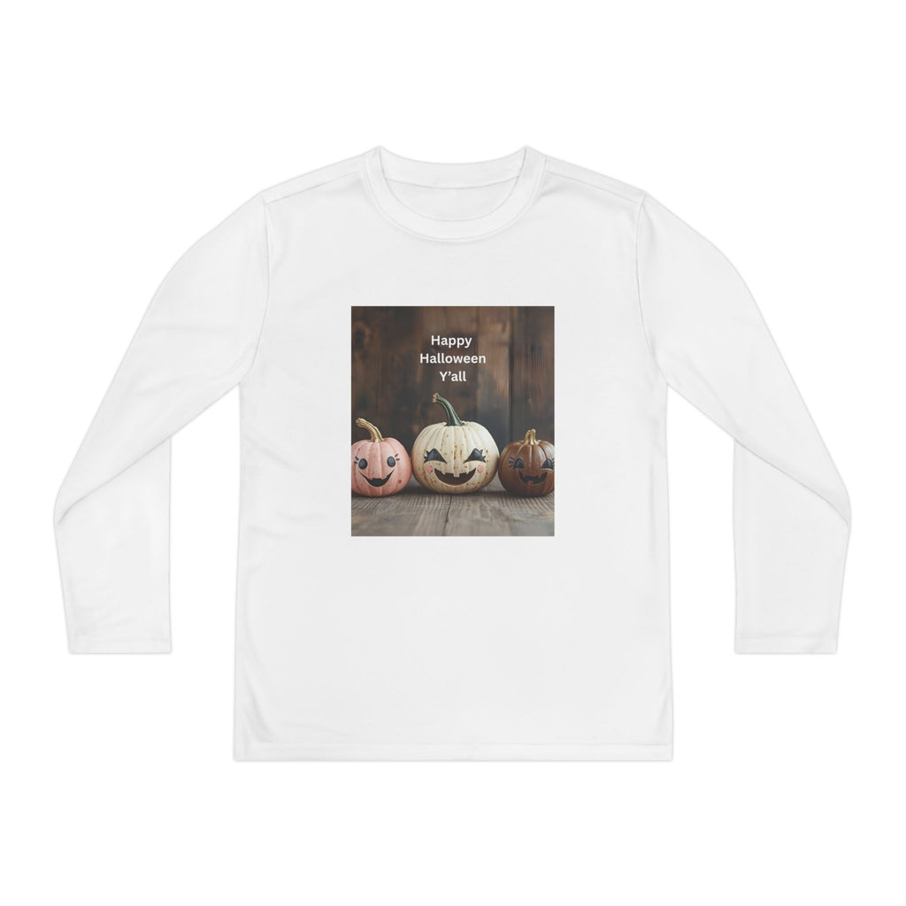 Happy Halloween Youth Long Sleeve Tee, Spooky Kids Top, Fall Costume Shirt, Trick or Treat Apparel, Pumpkin Graphic Tee