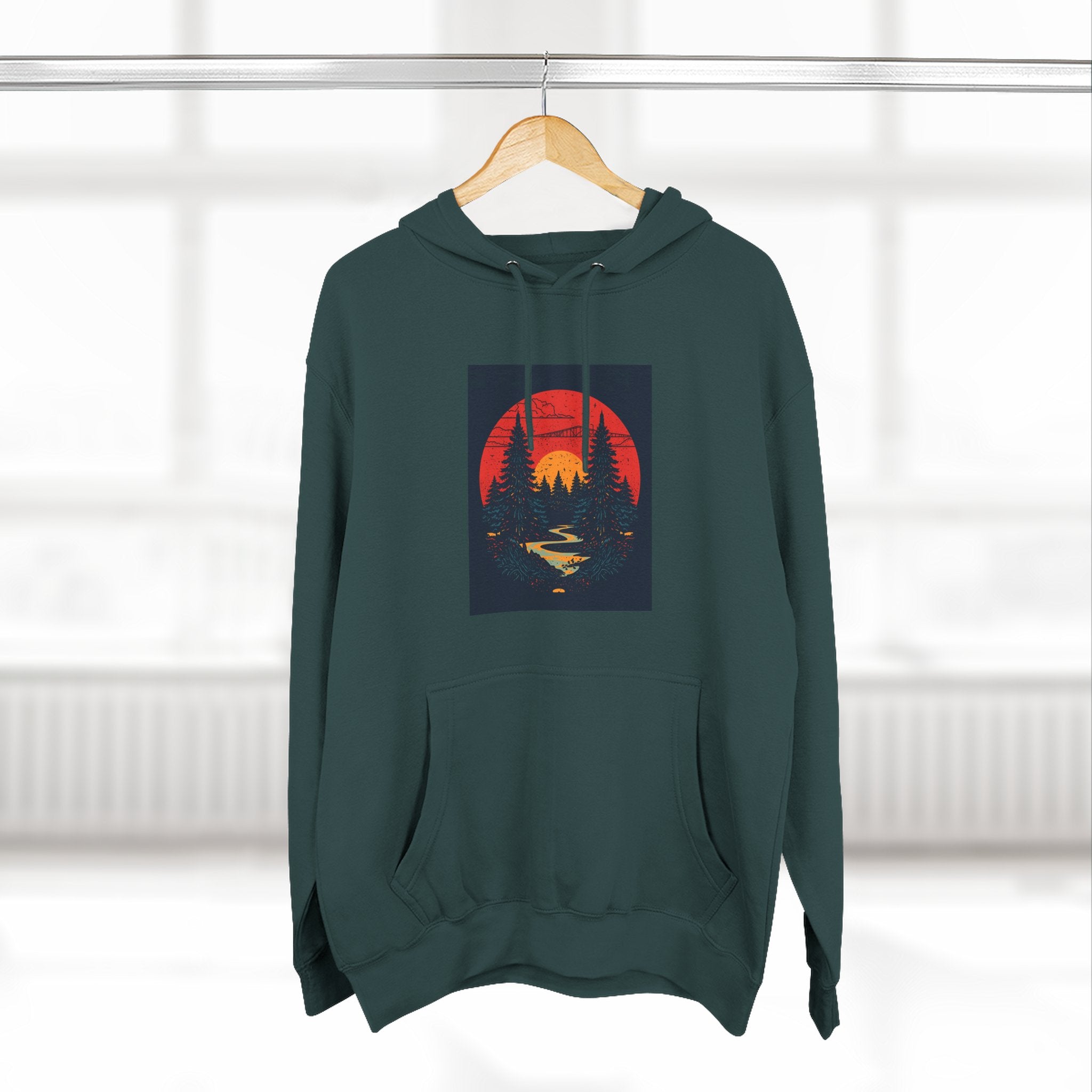 Cozy Nature Sunset Hoodie, Graphic Fleece Sweatshirt, Outdoor Apparel, Fall Fashion, Gift for Nature Lovers, Winter Wear
